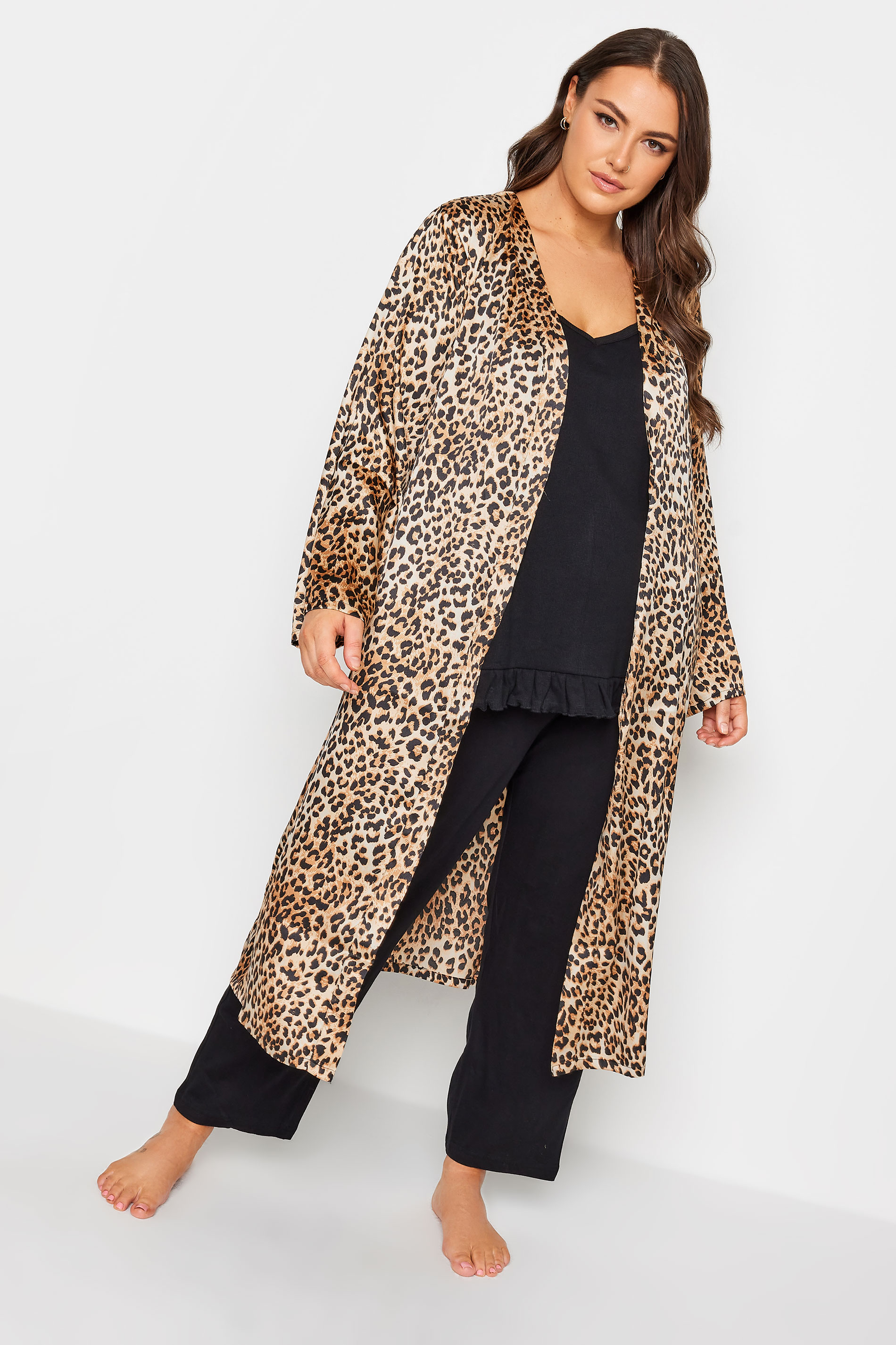 YOURS Plus Size Brown Animal Print Satin Robe | Yours Clothing 3