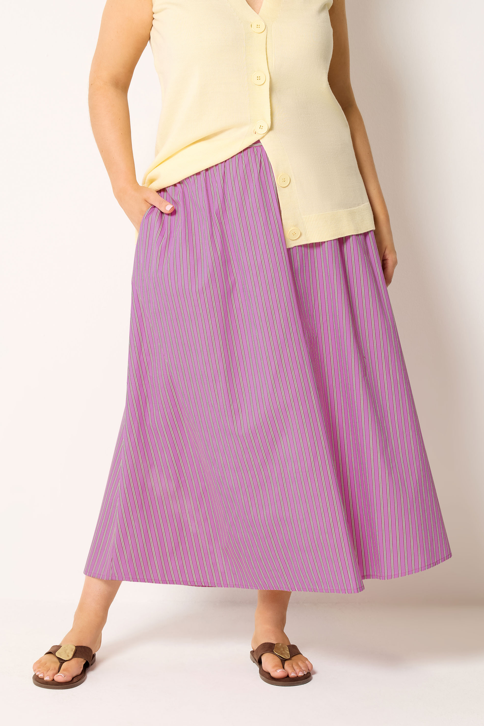 YOURS Plus Size Pink Stripe Midi Skirt | Yours Clothing 3