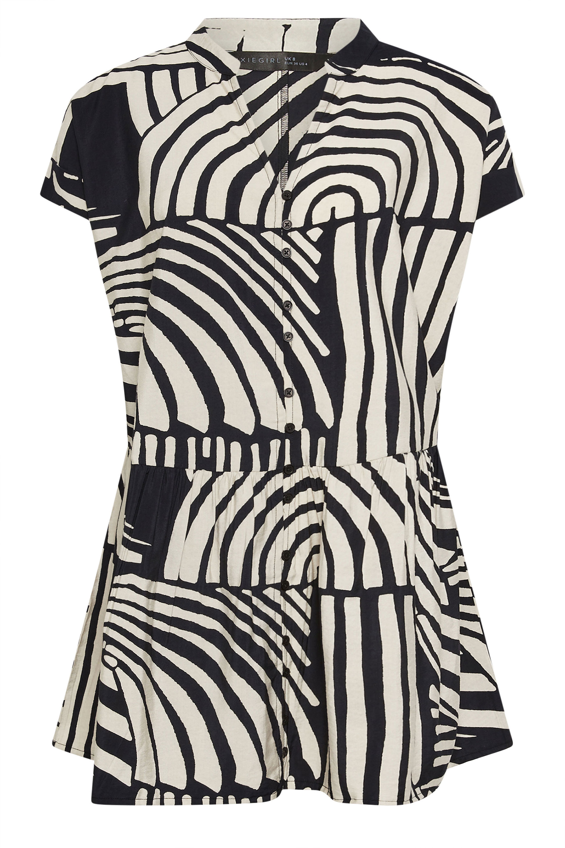 PixieGirl Petite Women's Black Abstract Button Shirt Mini Dress | PixieGirl 6
