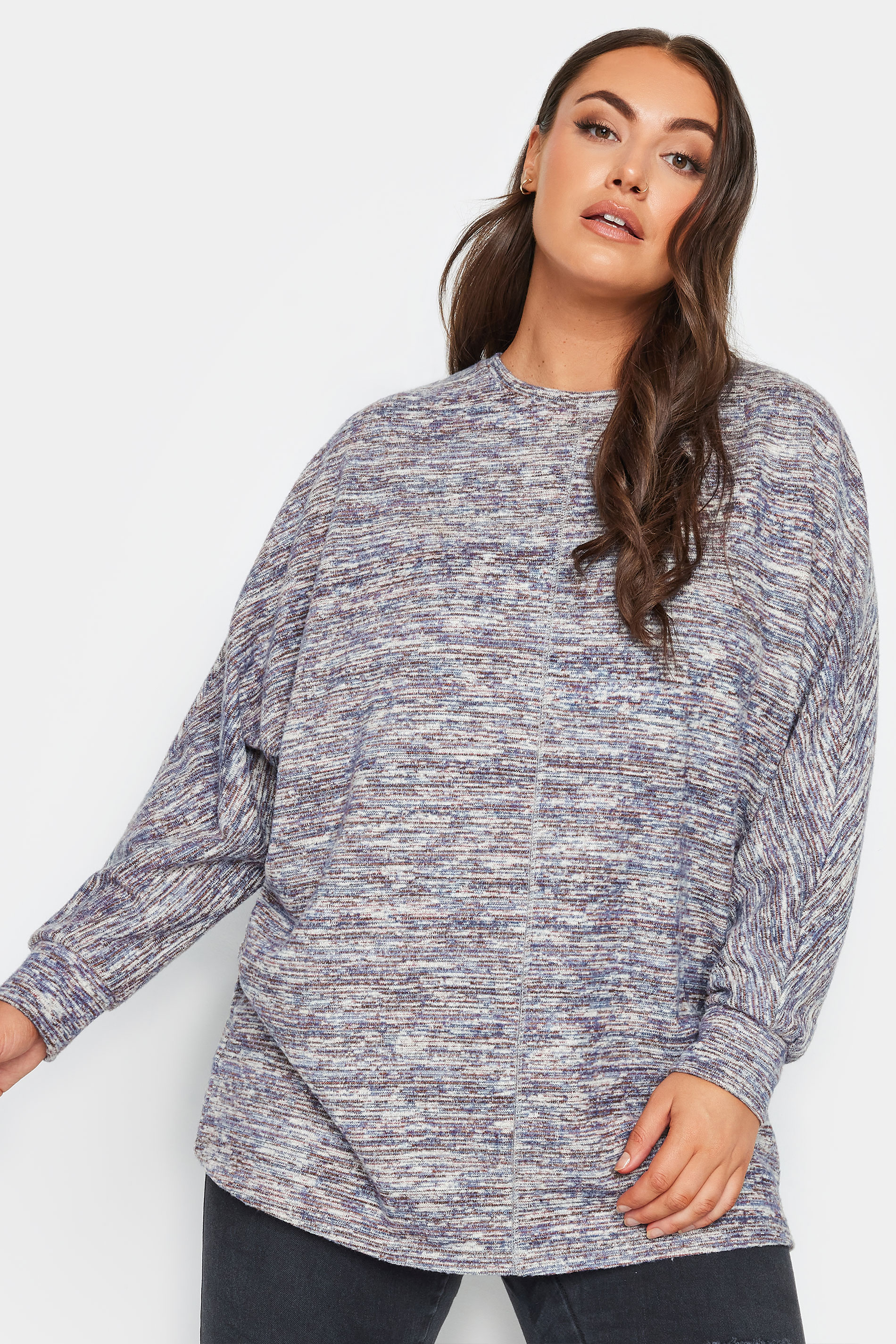 YOURS LUXURY Plus Size Grey Marl Front Seam Detail Soft Touch Jumper | Yours Clothing 1