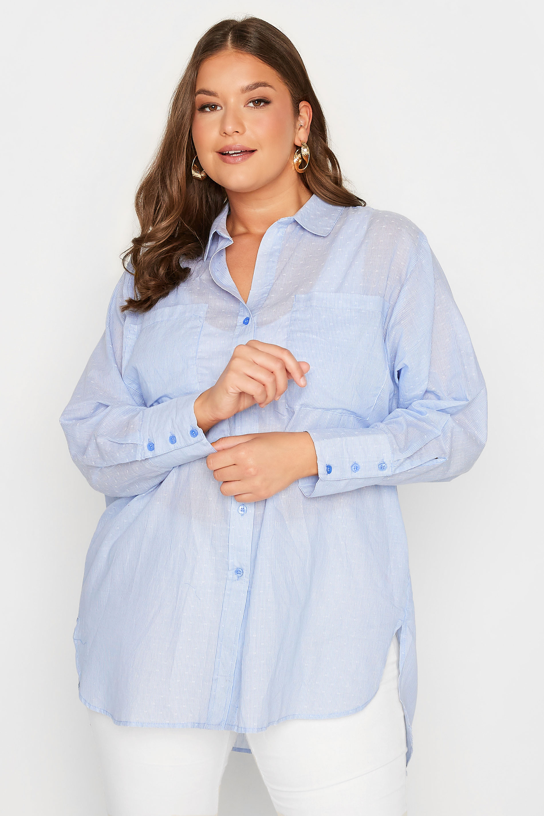 Plus Size Light Blue Pocket Oversized Shirt | Yours Clothing 3