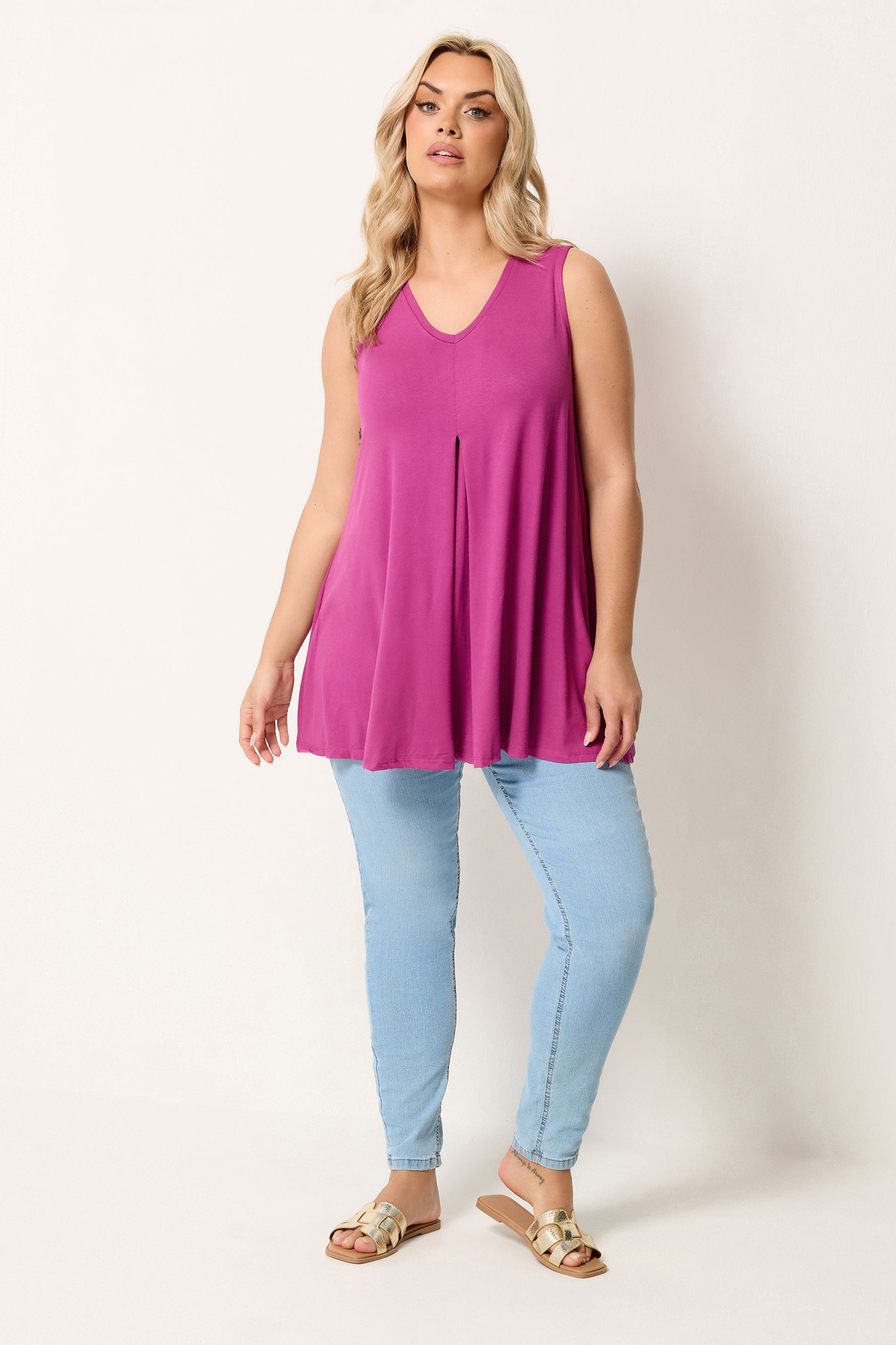 YOURS Plus Size Purple Pleat Front Vest Top | Yours Clothing 1