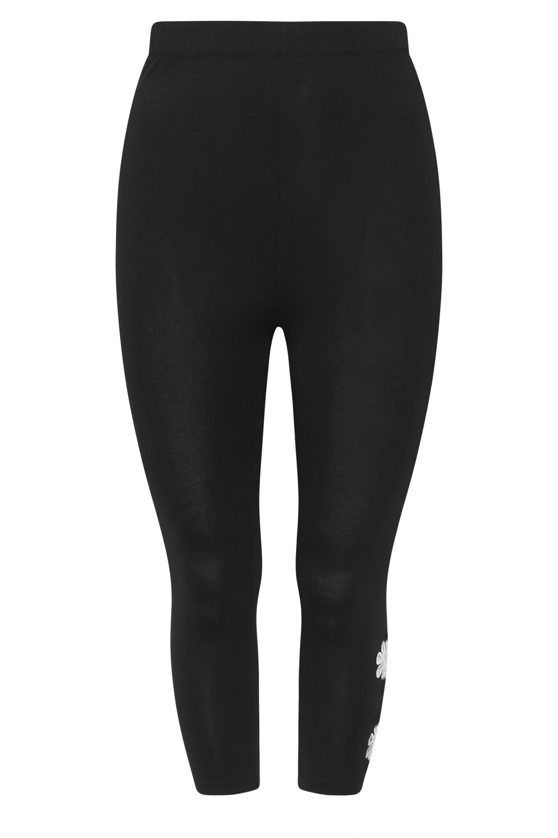YOURS Plus Size Black Flower Detail Cropped Leggings | Yours Clothing 5