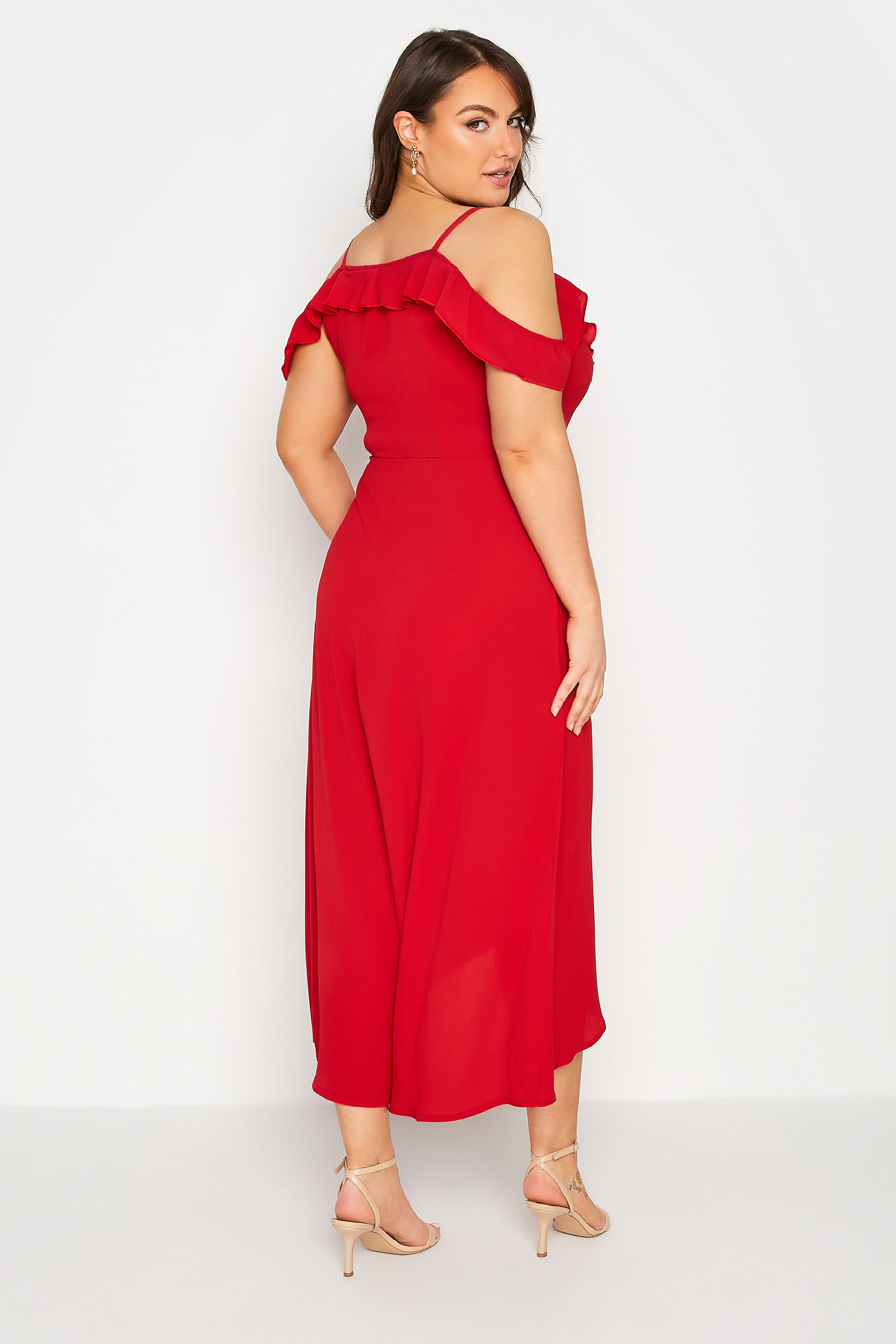 YOURS LONDON Plus Size Red Ruffle Wrap Maxi Dress | Yours Clothing 3
