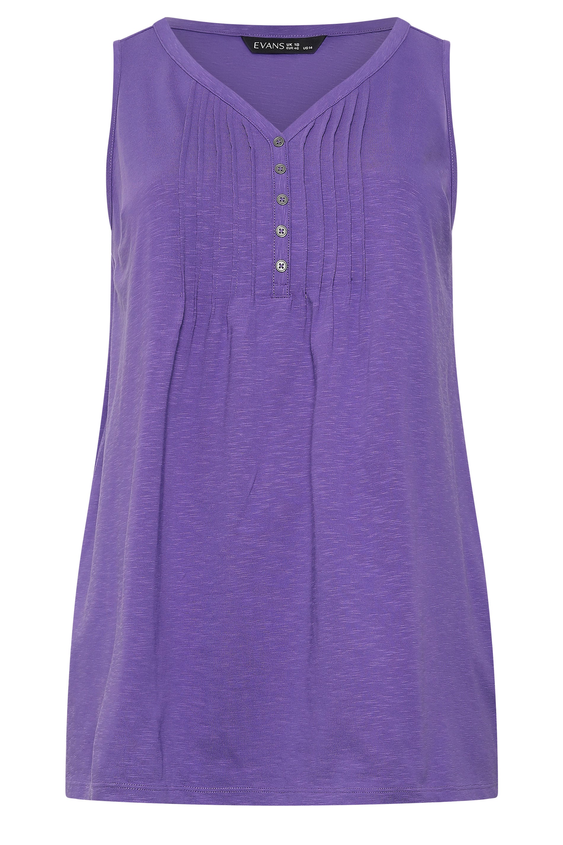 EVANS Plus Size Purple Cotton Henley Vest Top | Evans 5