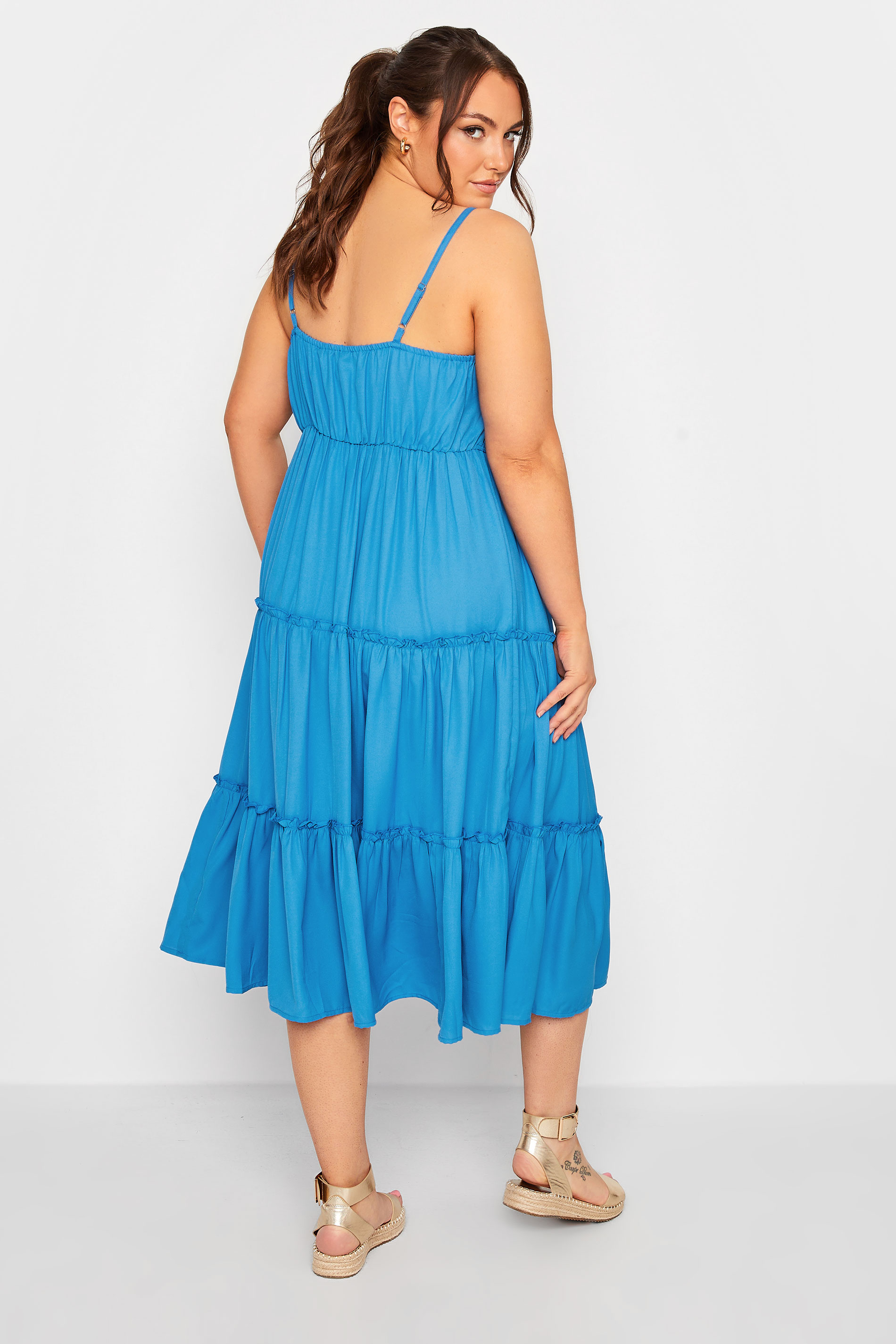LIMITED COLLECTION Plus Size Curve Blue Crochet Tiered Midaxi Dress | Yours Clothing   3