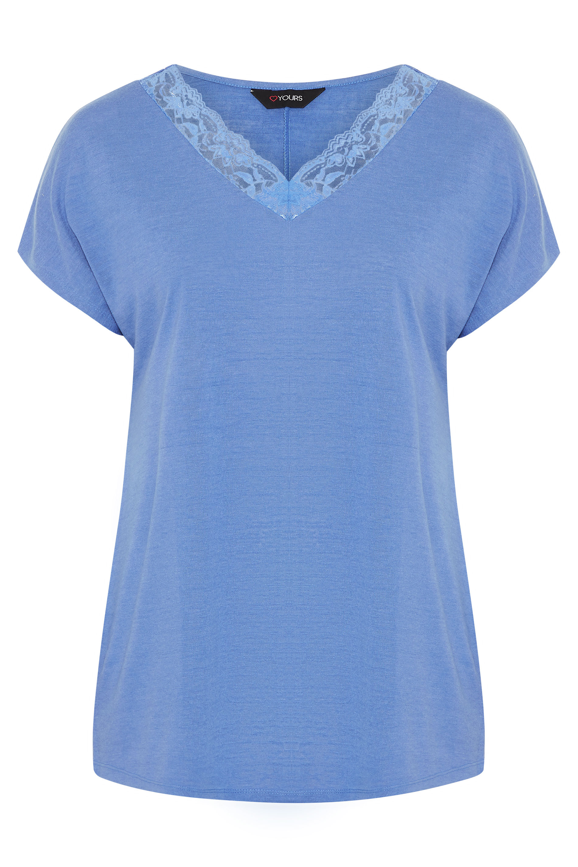 Blue Lace Neck T-Shirt | Yours Clothing