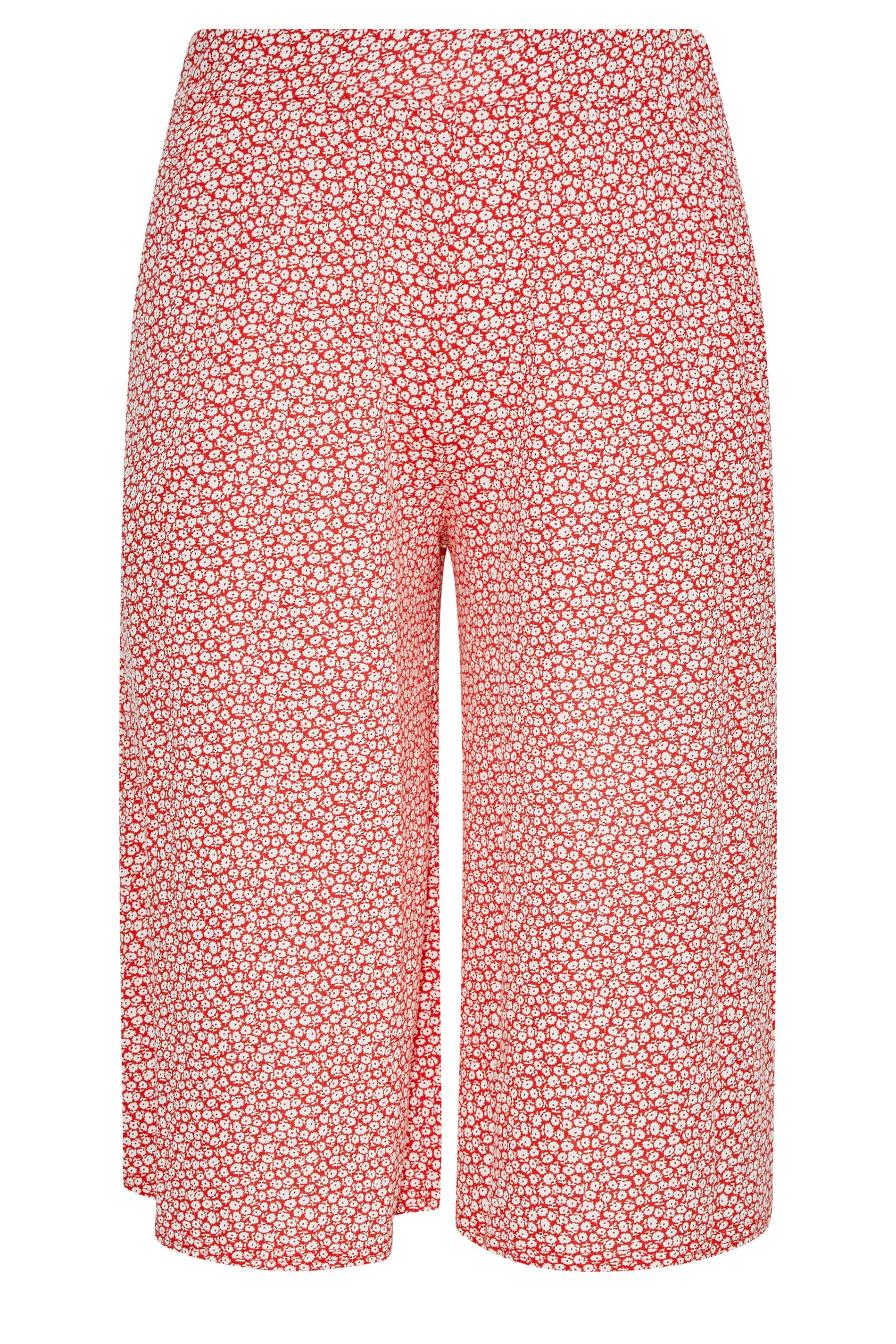 Grande taille  Pantalons Grande taille  Pantacourts | Jupe-Culotte en Jersey Rouge Imprimé Petites Fleurs - WS13556