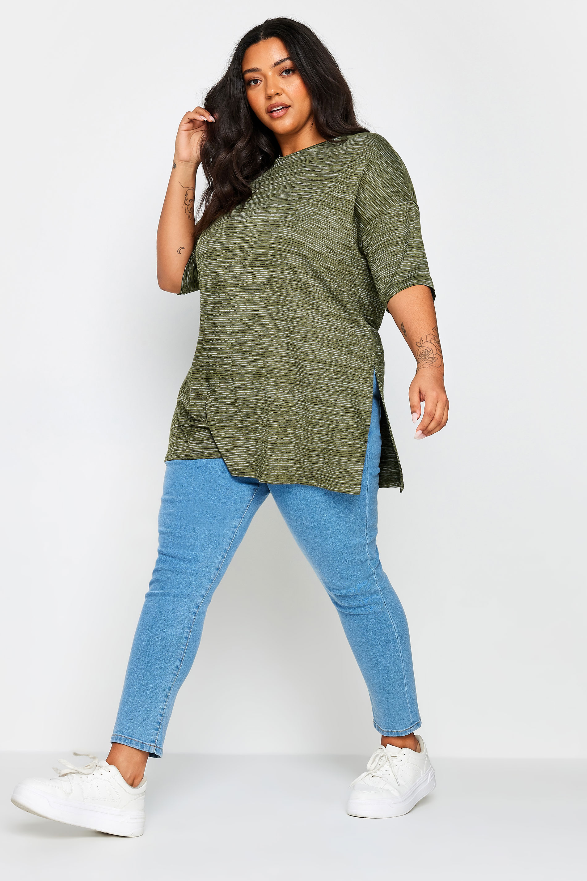 YOURS Curve Green Striped Oversized Top | Yours Clothing 2