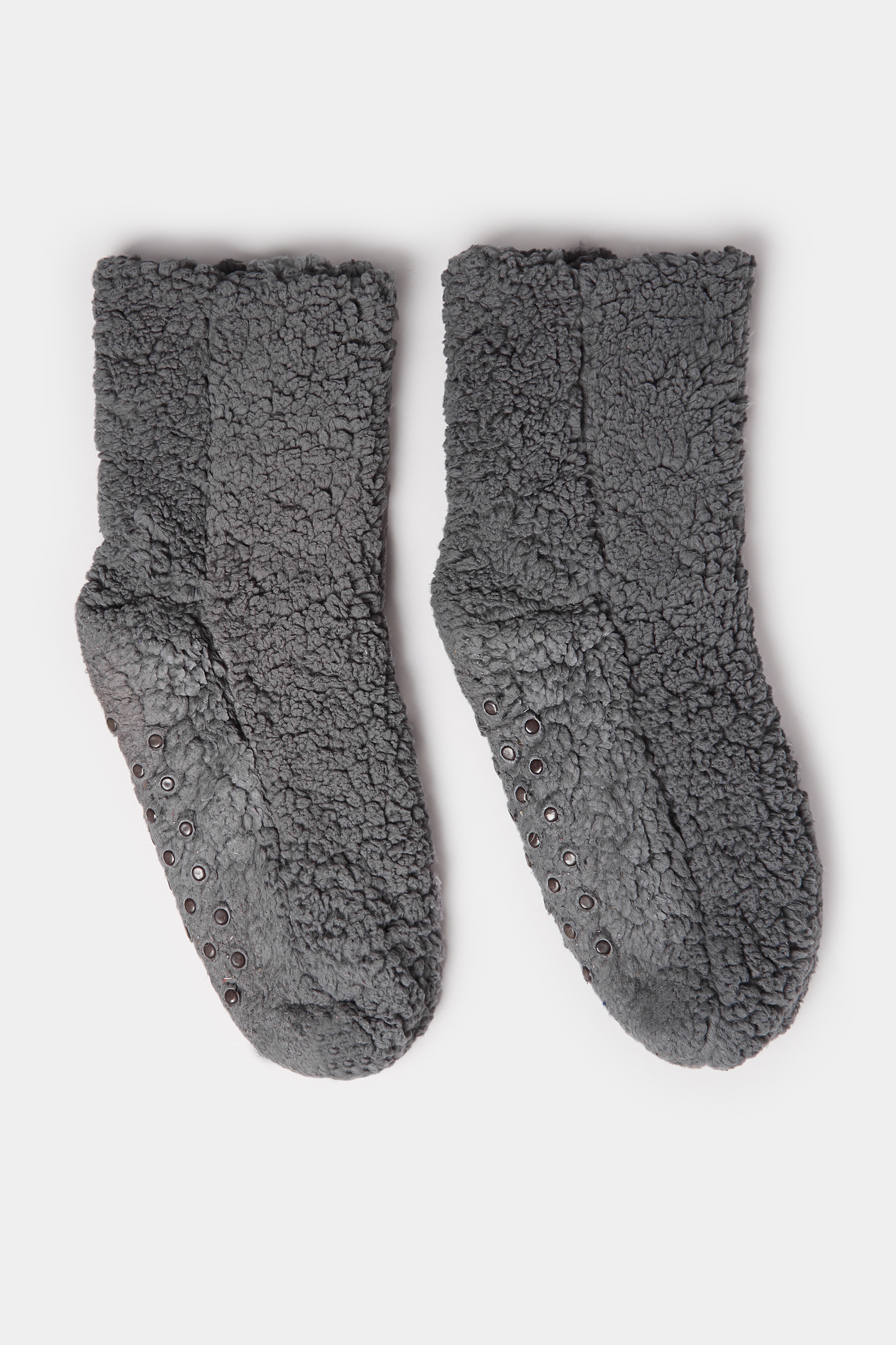 Charcoal Grey Fluffy Slipper Socks | Yours Clothing  3