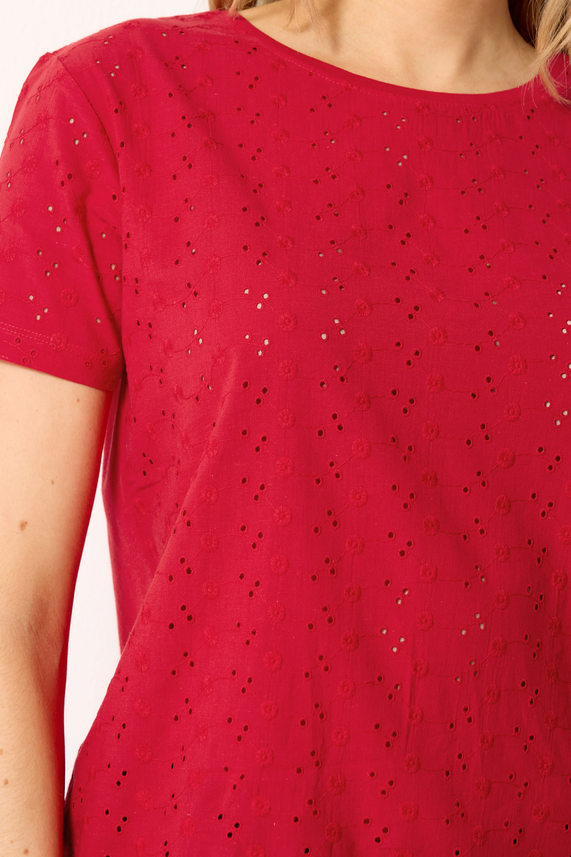LTS Tall Women's Red Broderie Anglaise Front T-Shirt | Long Tall Sally 5