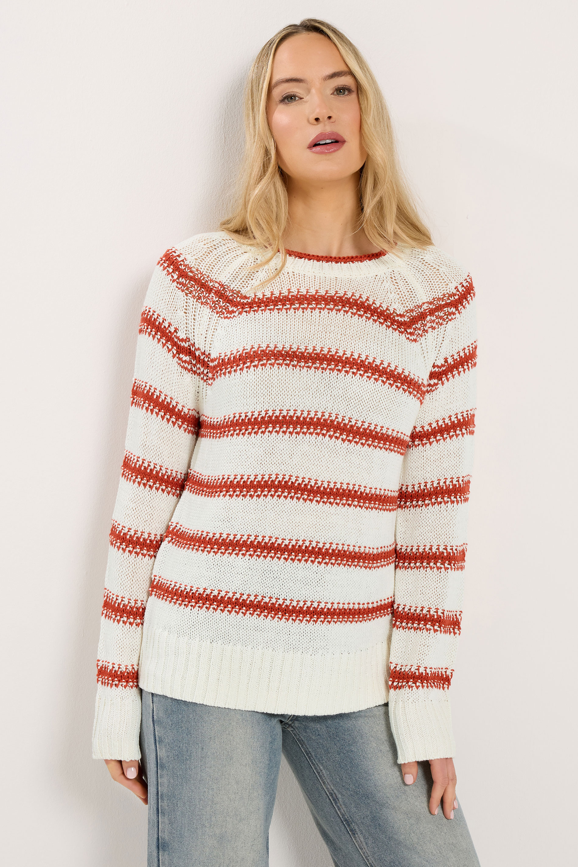 LTS Tall White & Red Stripe Knit Jumper | Long Tall Sally 1