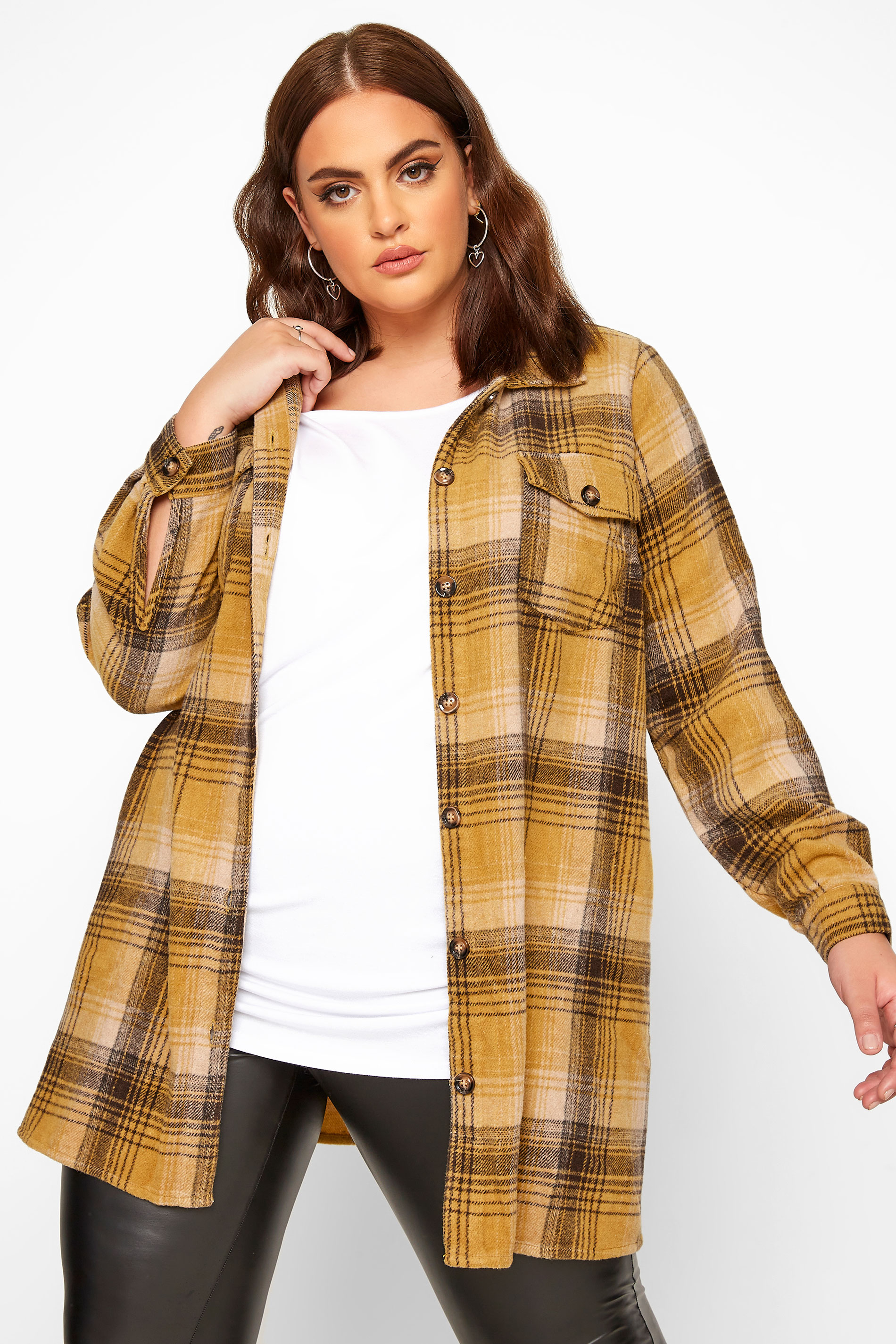 LIMITED COLLECTION Mustard Yellow Check Shacket | Yours Clothing
