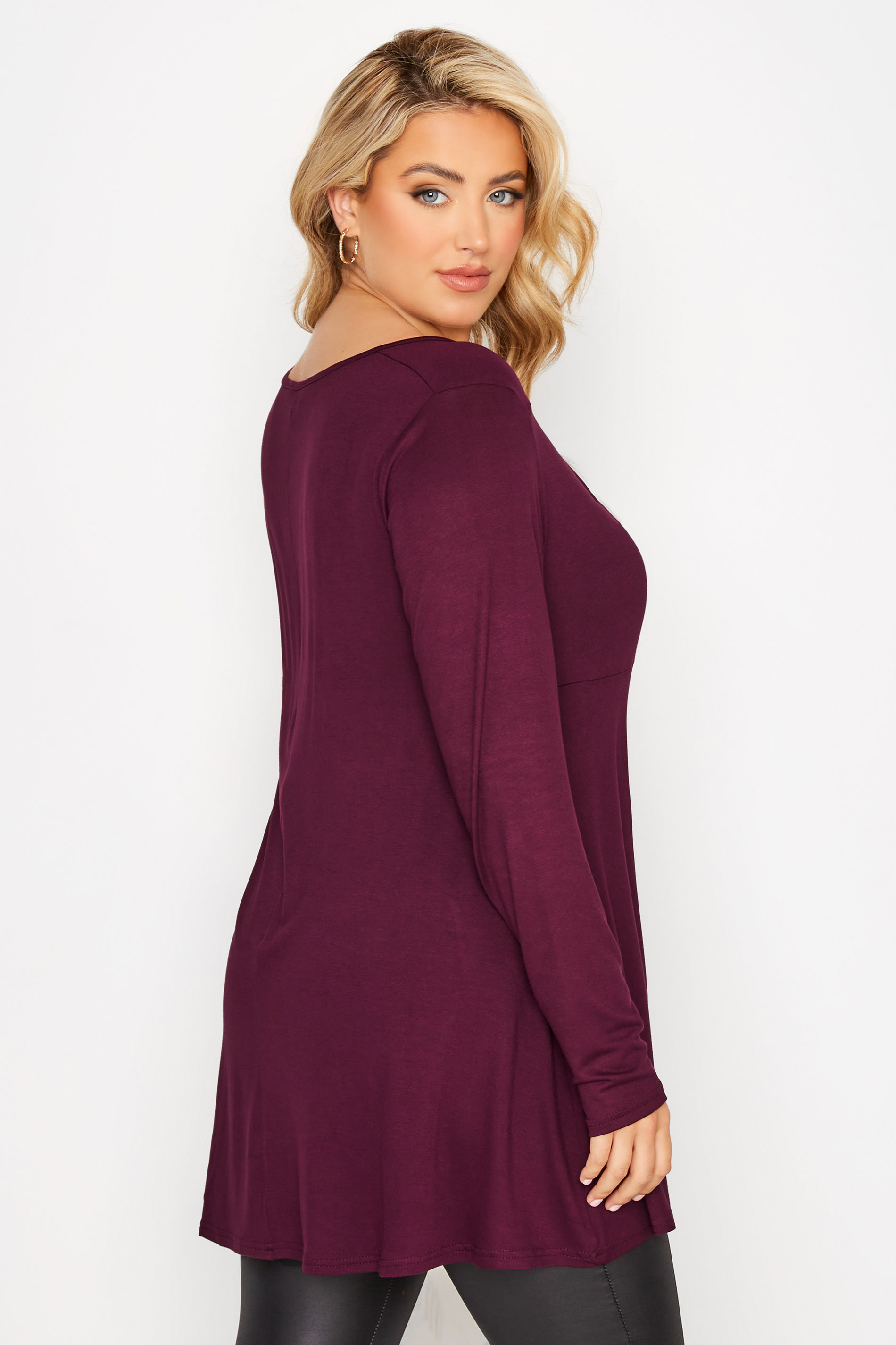 LIMITED COLLECTION Plus Size Berry Red Keyhole Tie Neckline Swing Top | Yours Clothing 3