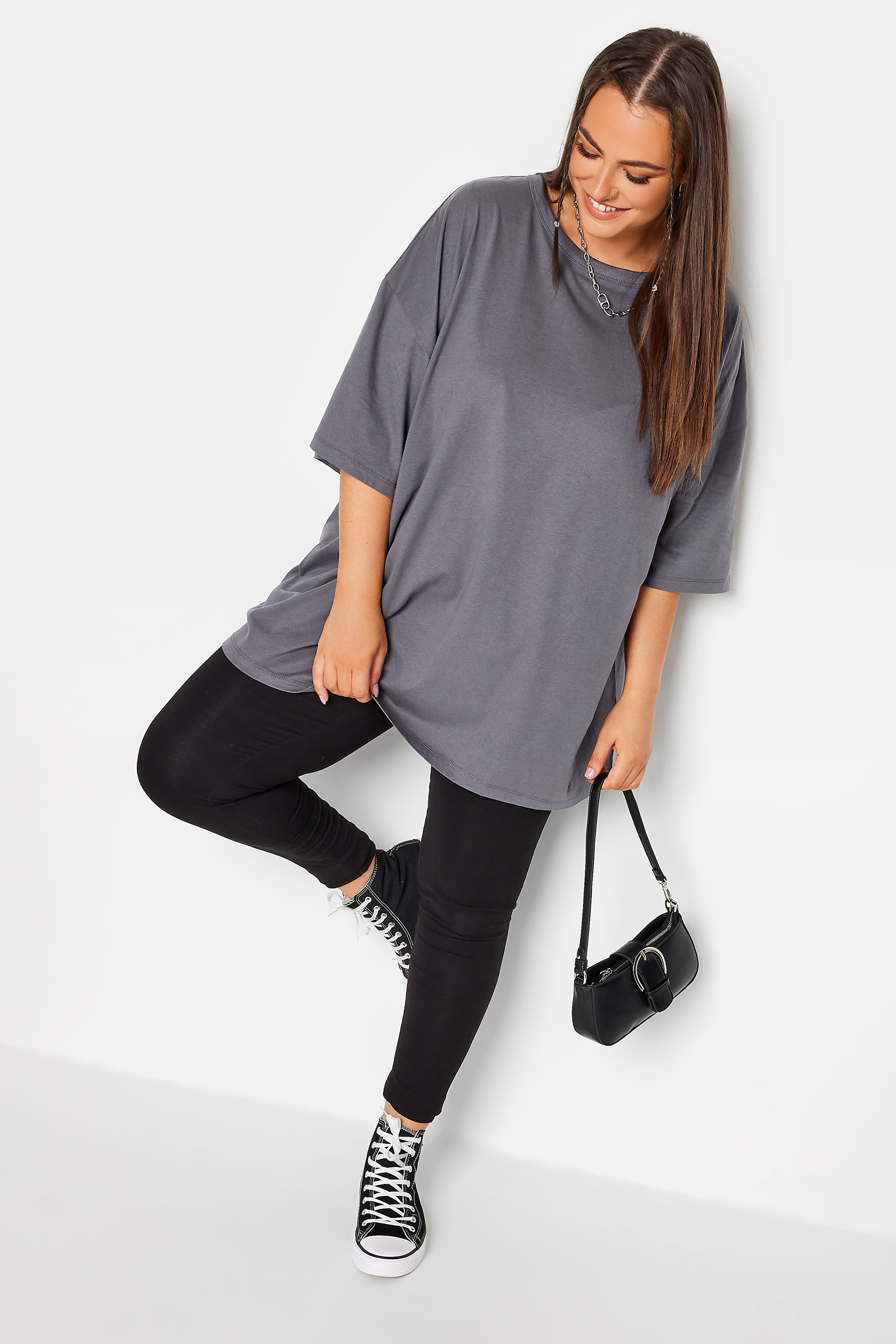 YOURS Curve Grey Oversized Boxy T-Shirt | Yours Clothing 2