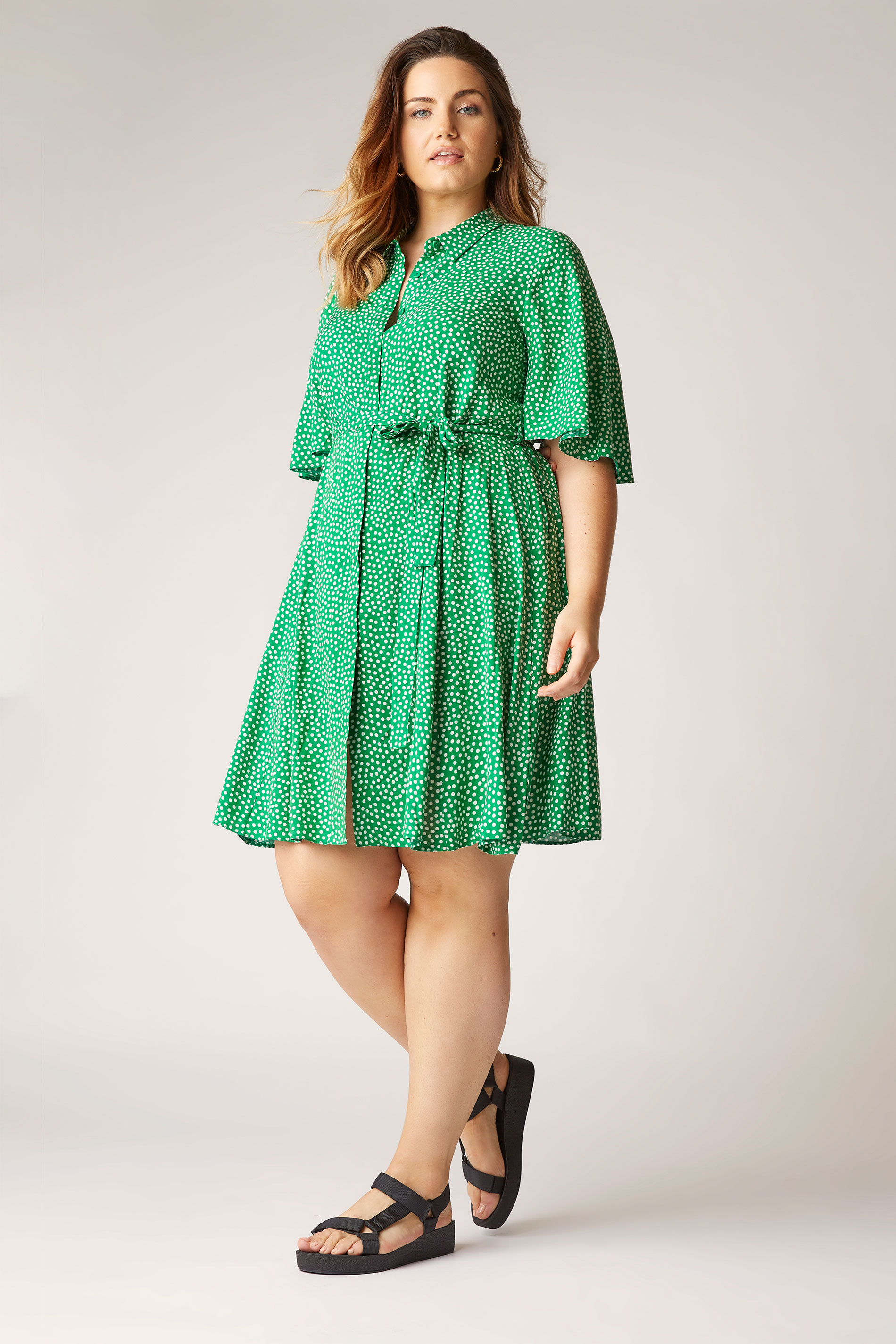 Plus Size The Limited Edit Green Polka Dot Shirt Mini Dress Yours Clothing 