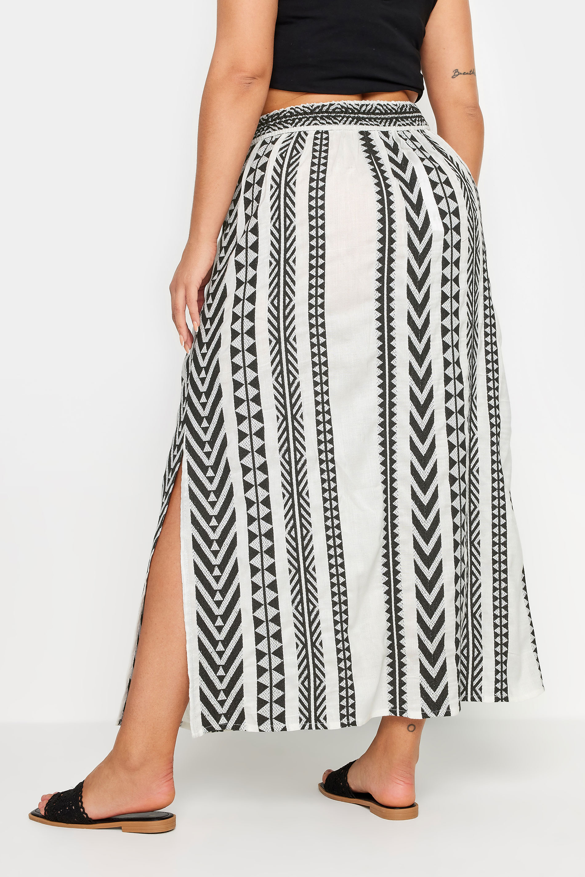 YOURS Plus Size White Aztec Print Maxi Skirt | Yours Clothing 3