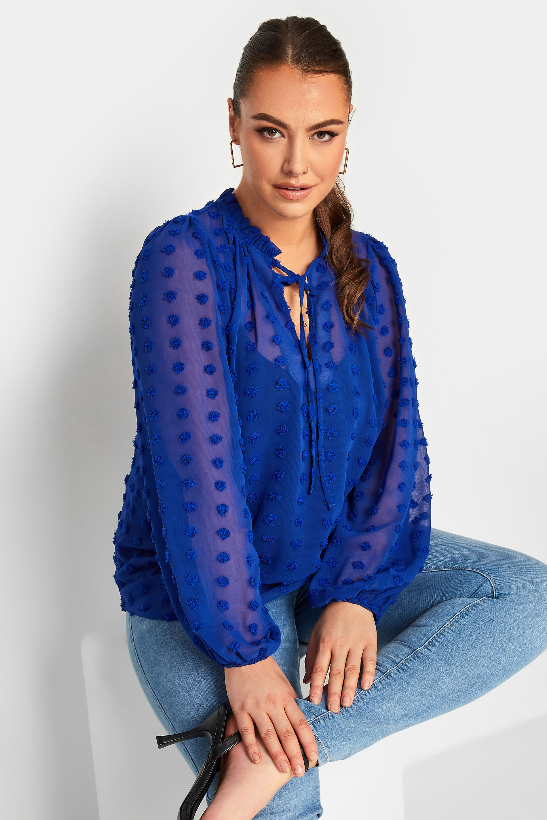 YOURS Curve Plus Size Cobalt Blue Dobby Blouse | Yours Clothing  1