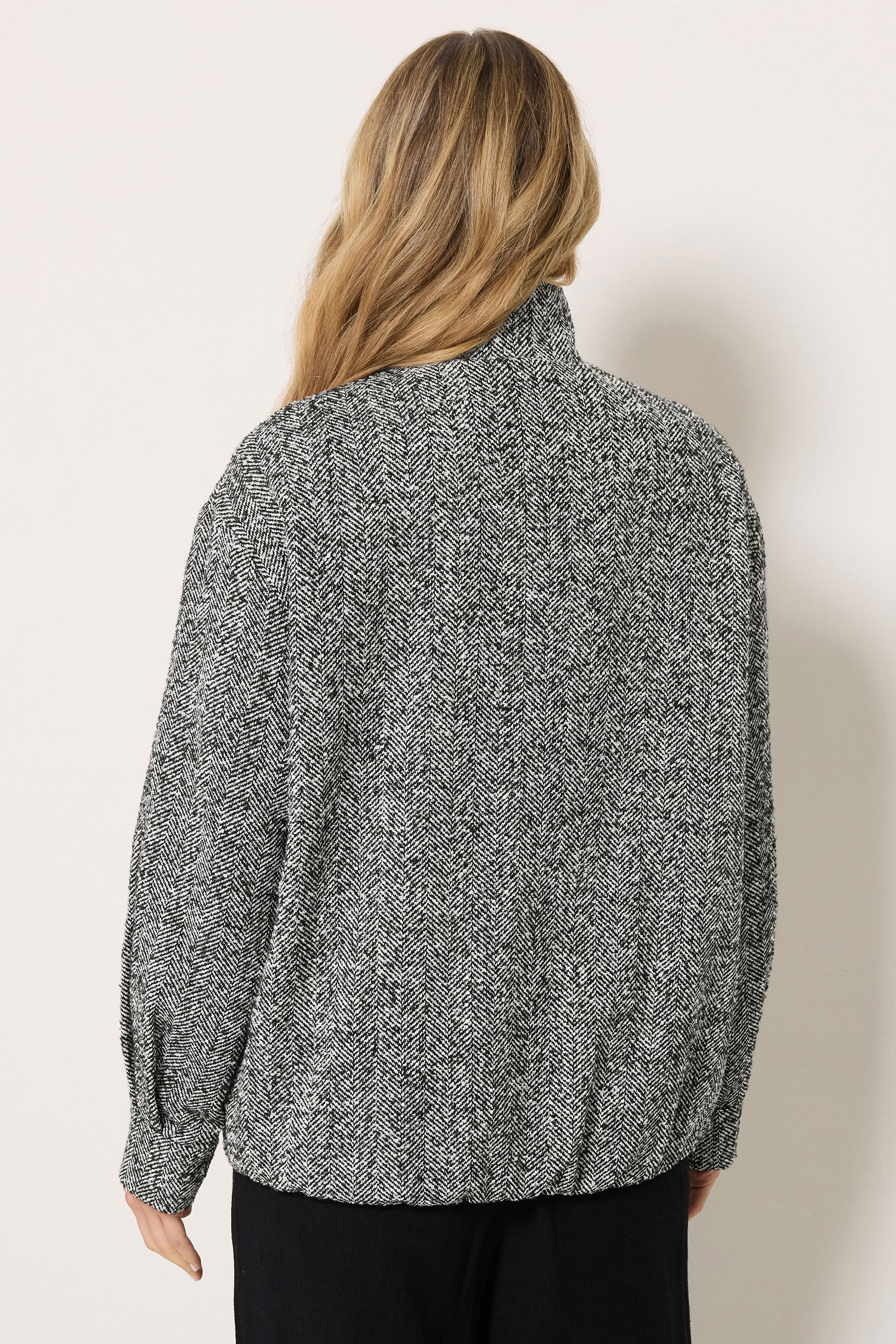 LTS Tall Women's Black Herringbone Funnel Neck Jacket | Long Tall Sally 2