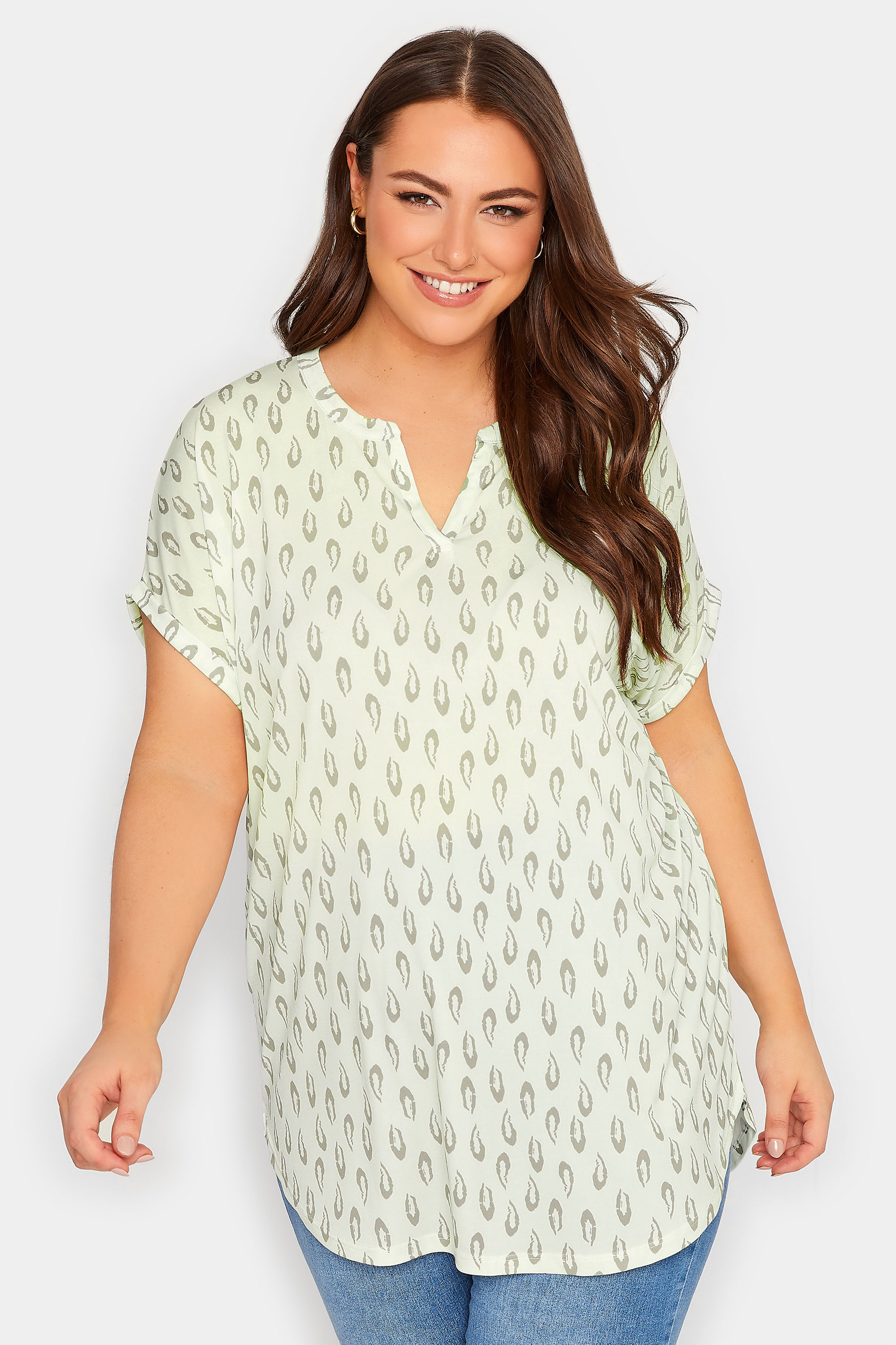 YOURS Curve Plus Size White Animal Print V-Neck T-Shirt | Yours Clothing  1