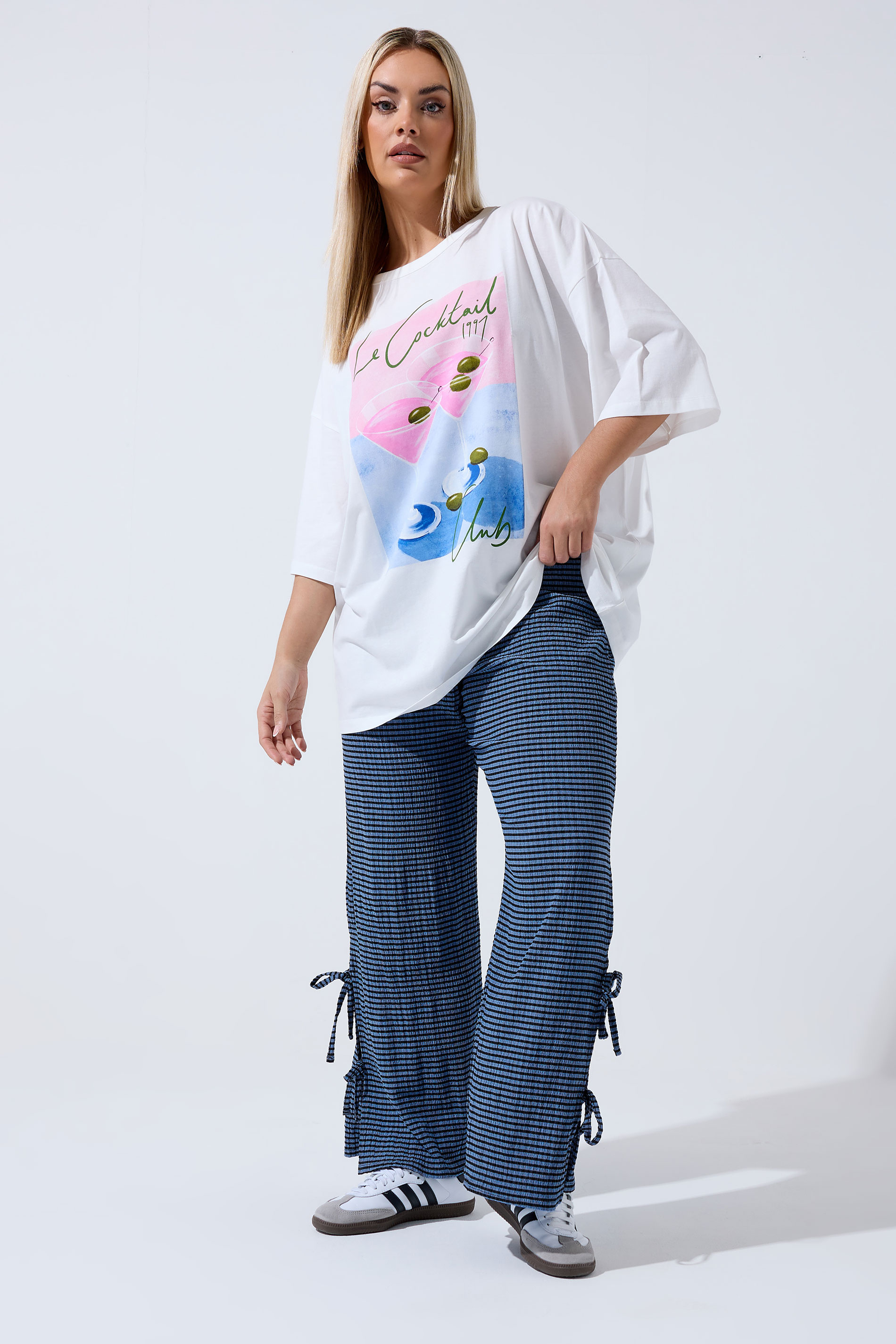 LIMITED COLLECTION Curve Blue Gingham Tie Side Trousers | Yours Clothing 2