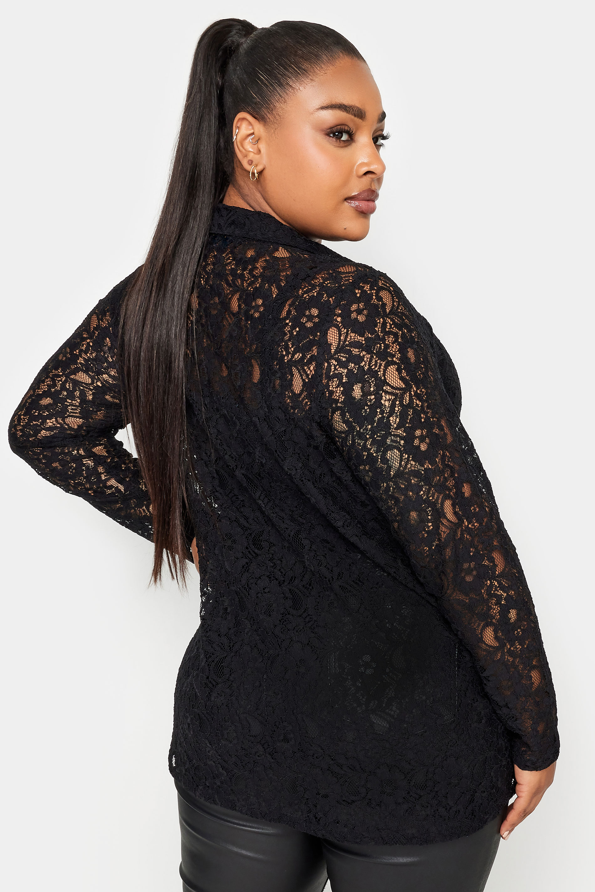 YOURS Plus Size Black Lace Shirt | Yours Clothing 3