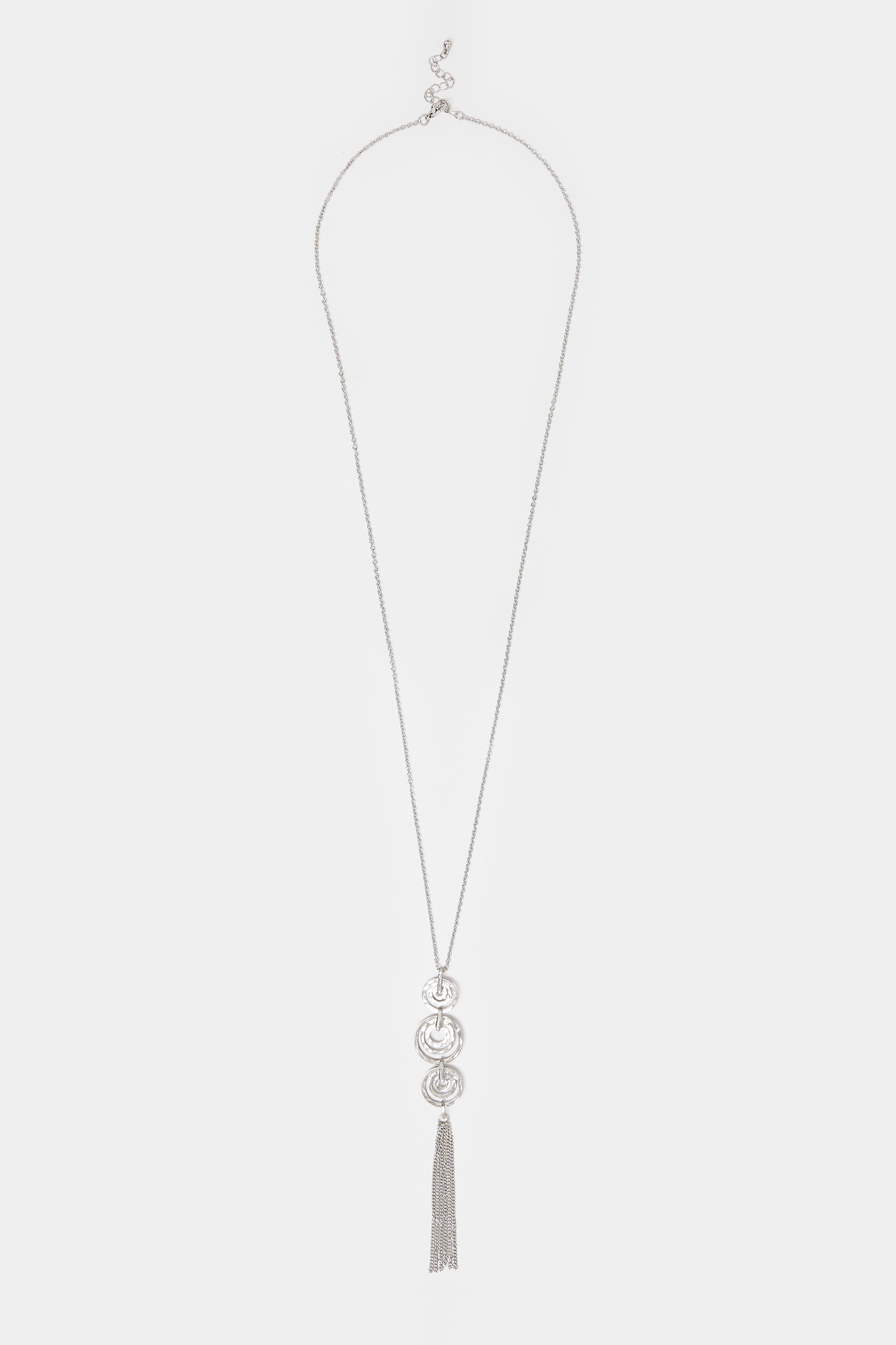 Silver Long Circle Tassle Necklace | Yours Clothing  2