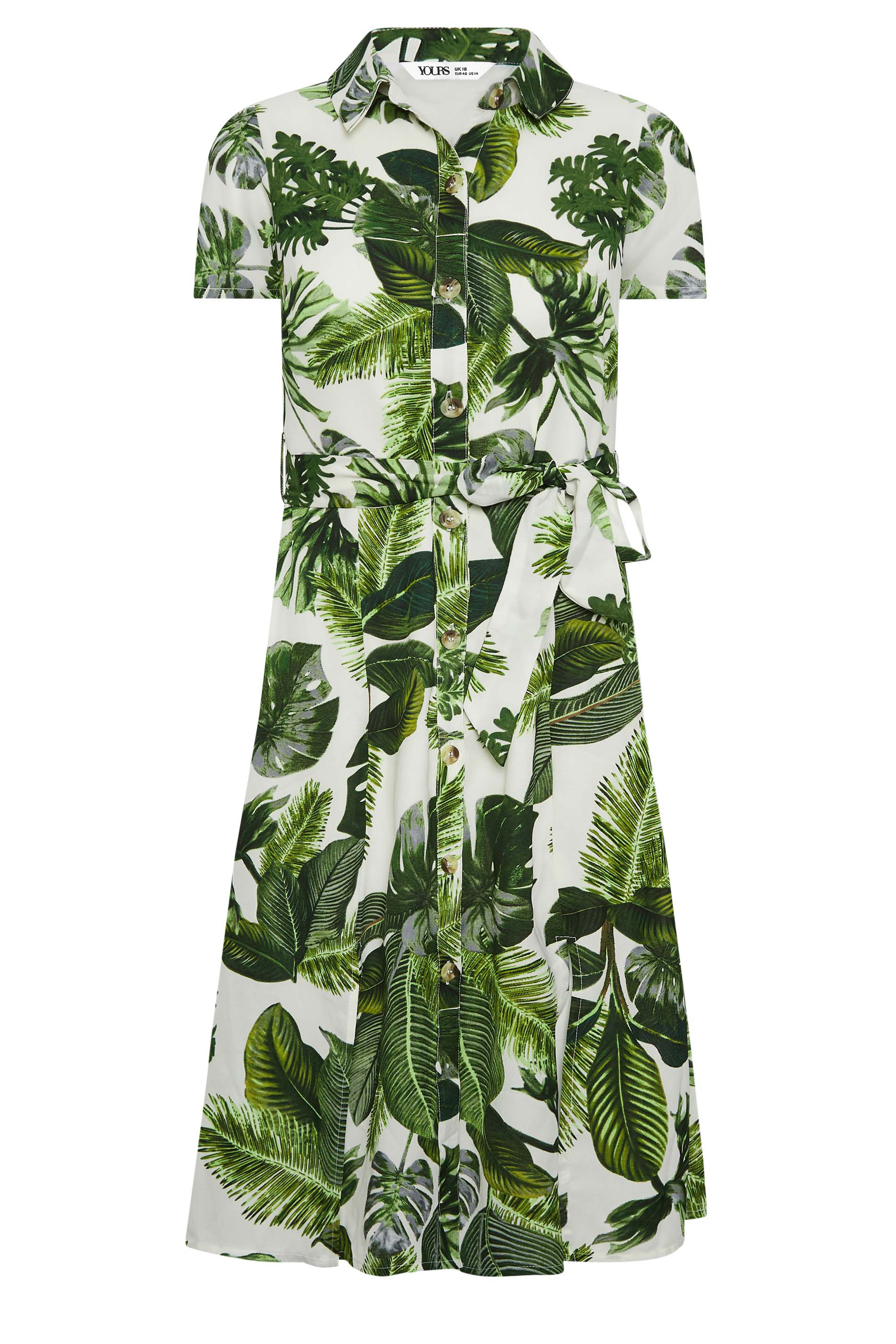 YOURS PETITE Curve Plus Size Green Leaf Print Shirt Dress | Yours Clothing