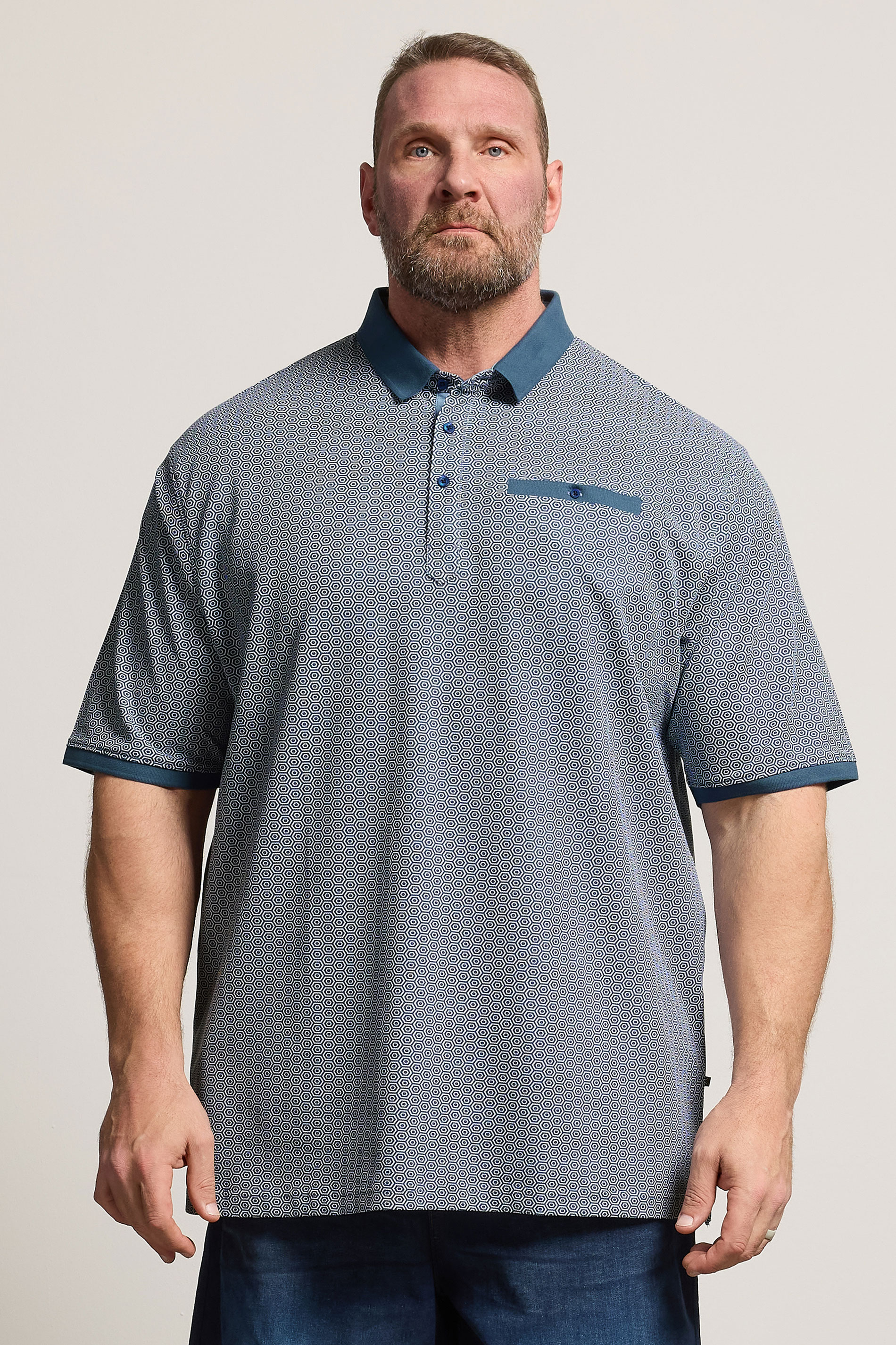 KAM Big & Tall Navy Blue Geometric Print Polo Shirt | BadRhino 3