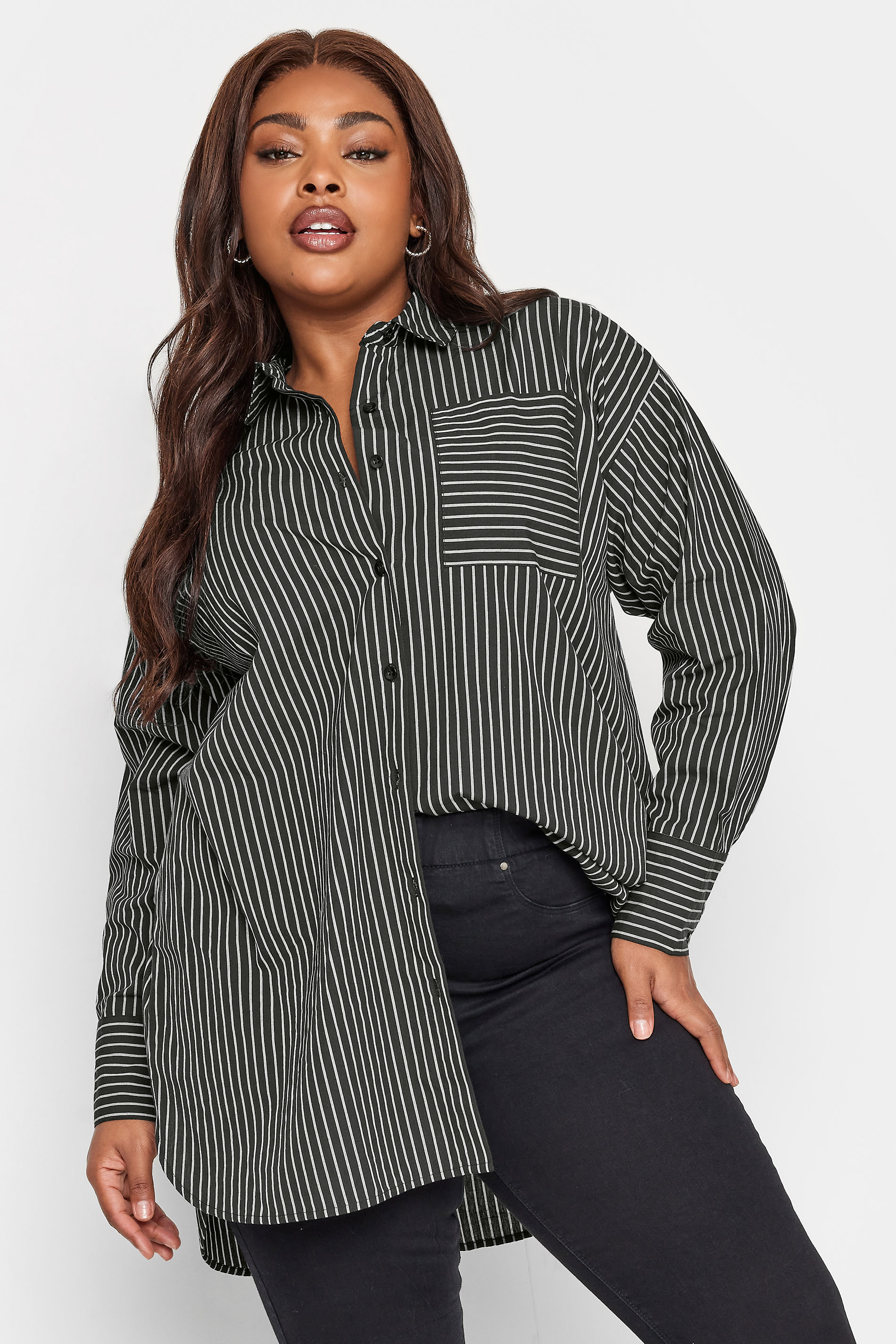 LIMITED COLLECTION Plus Size Black & White Striped Shirt | Yours Clothing 1