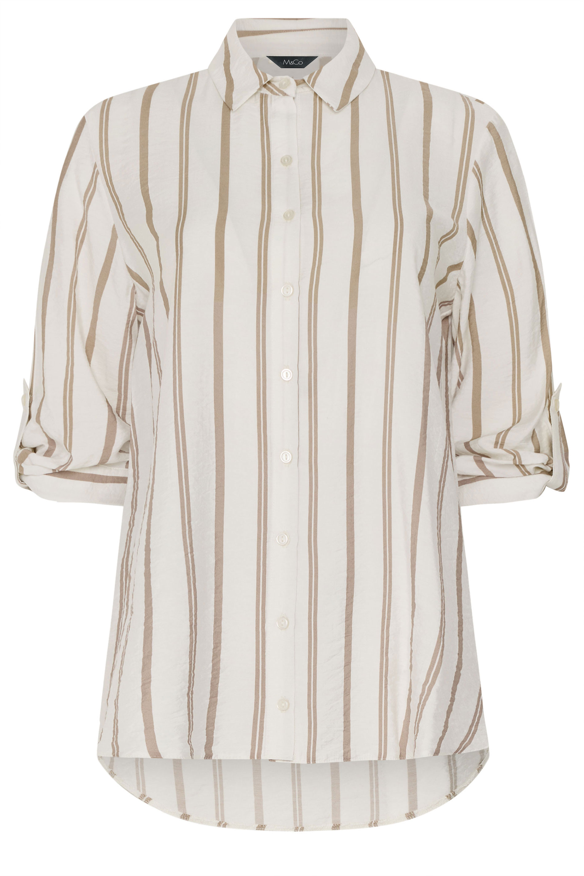 M&Co White & Natural Brown Stripe Tab Sleeve Shirt 5