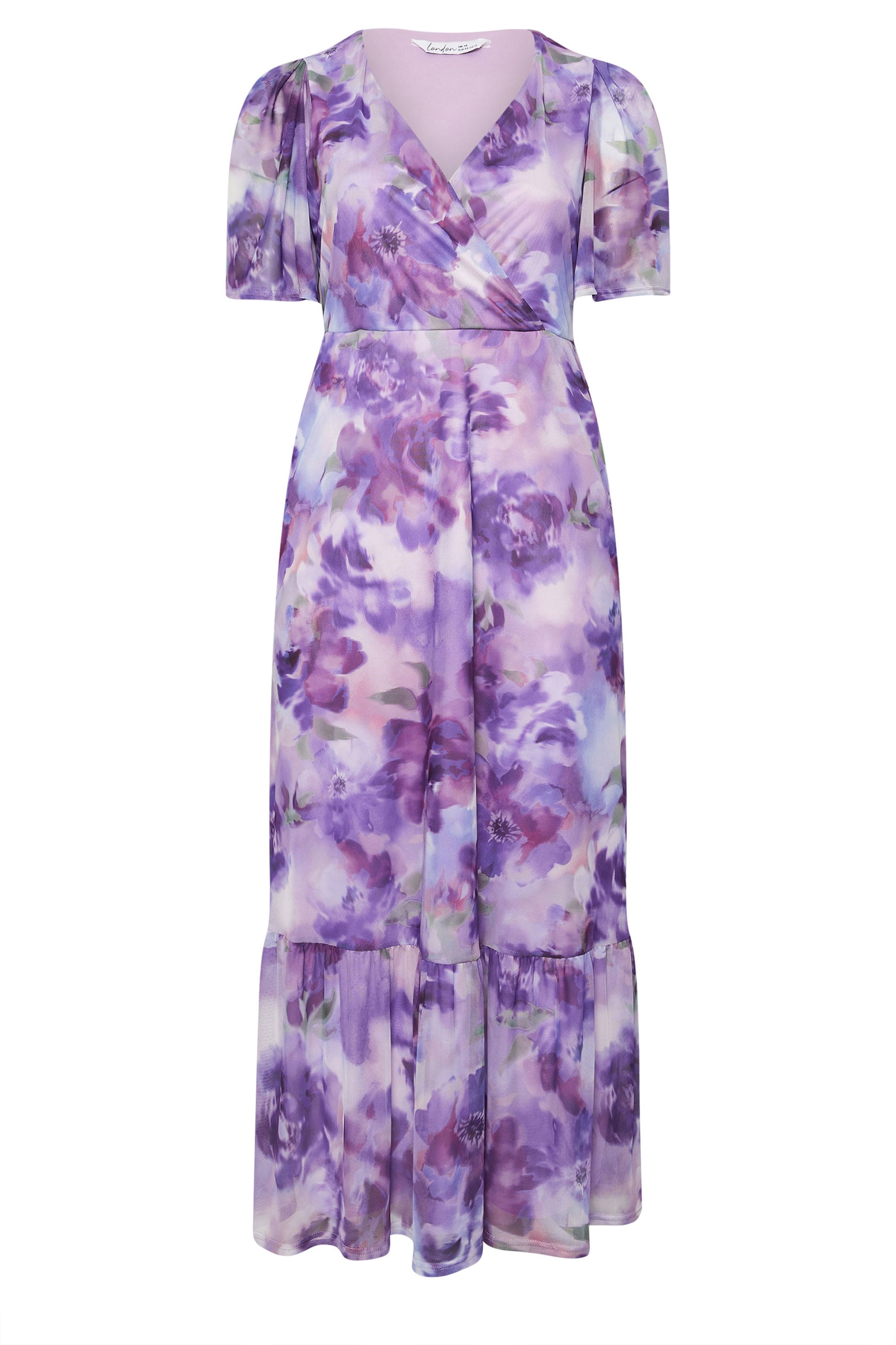 YOURS LONDON Plus Size Purple Floral Wrap Ruffle Hem Dress | Yours Clothing 5