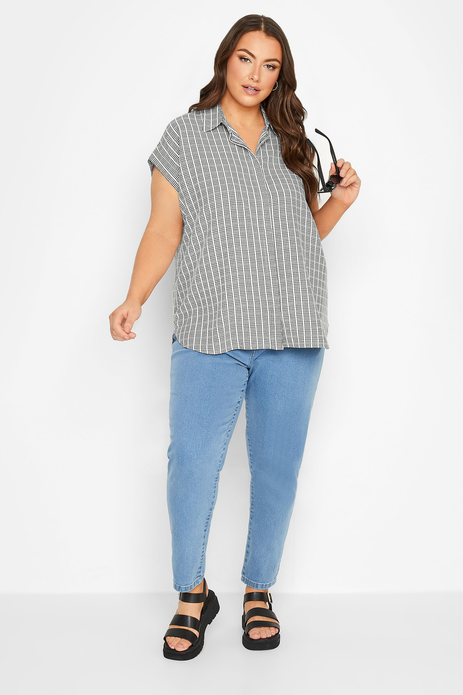 YOURS Plus Size Black Check Print Collared Shirt | Yours Clothing 2
