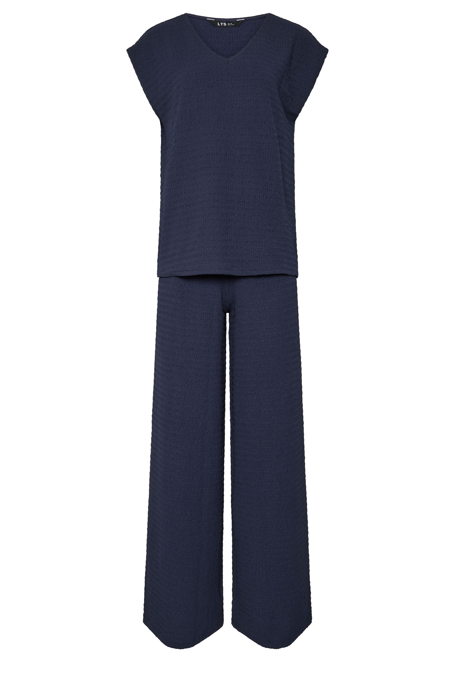LTS Tall Women's Set Navy Blue Textured Top & Wide Leg Trousers | Long Tall Sally 5