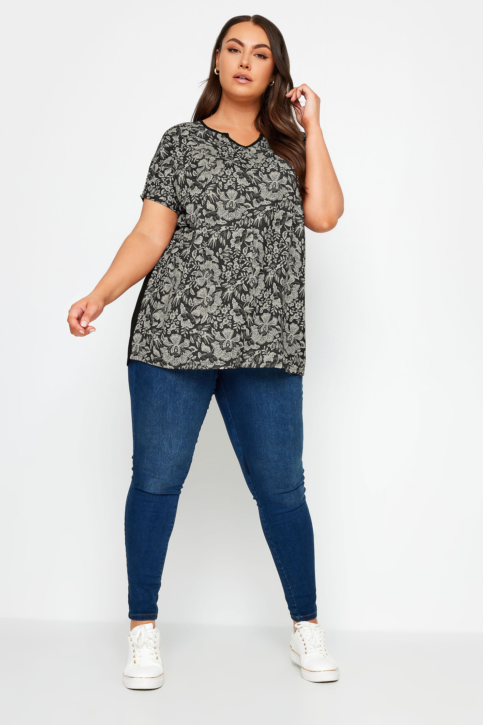 YOURS Plus Size Black Floral Print T-Shirt | Yours Clothing 3