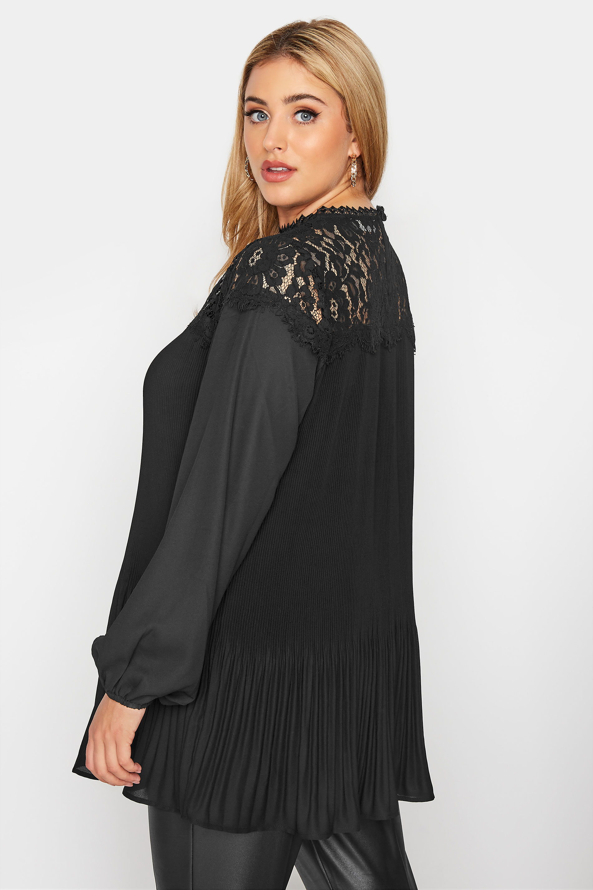 Plus Size YOURS LONDON Black Lace Pleat Tunic | Yours Clothing 3