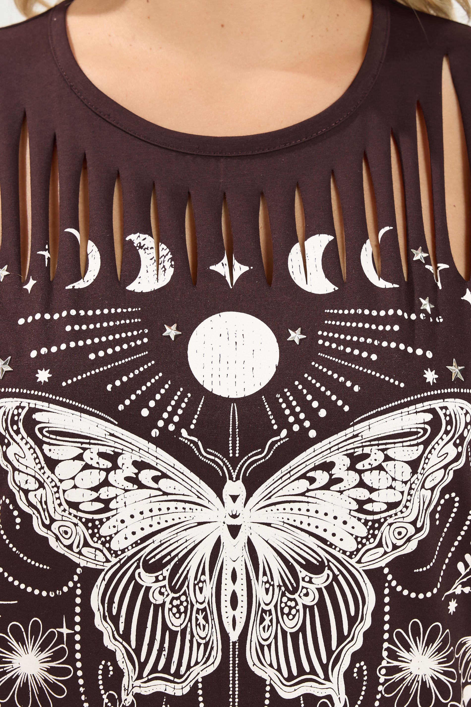 YOURS Plus Size Brown 'Mystic Soul' Laser Cut Slogan T-Shirt | Yours Clothing 4