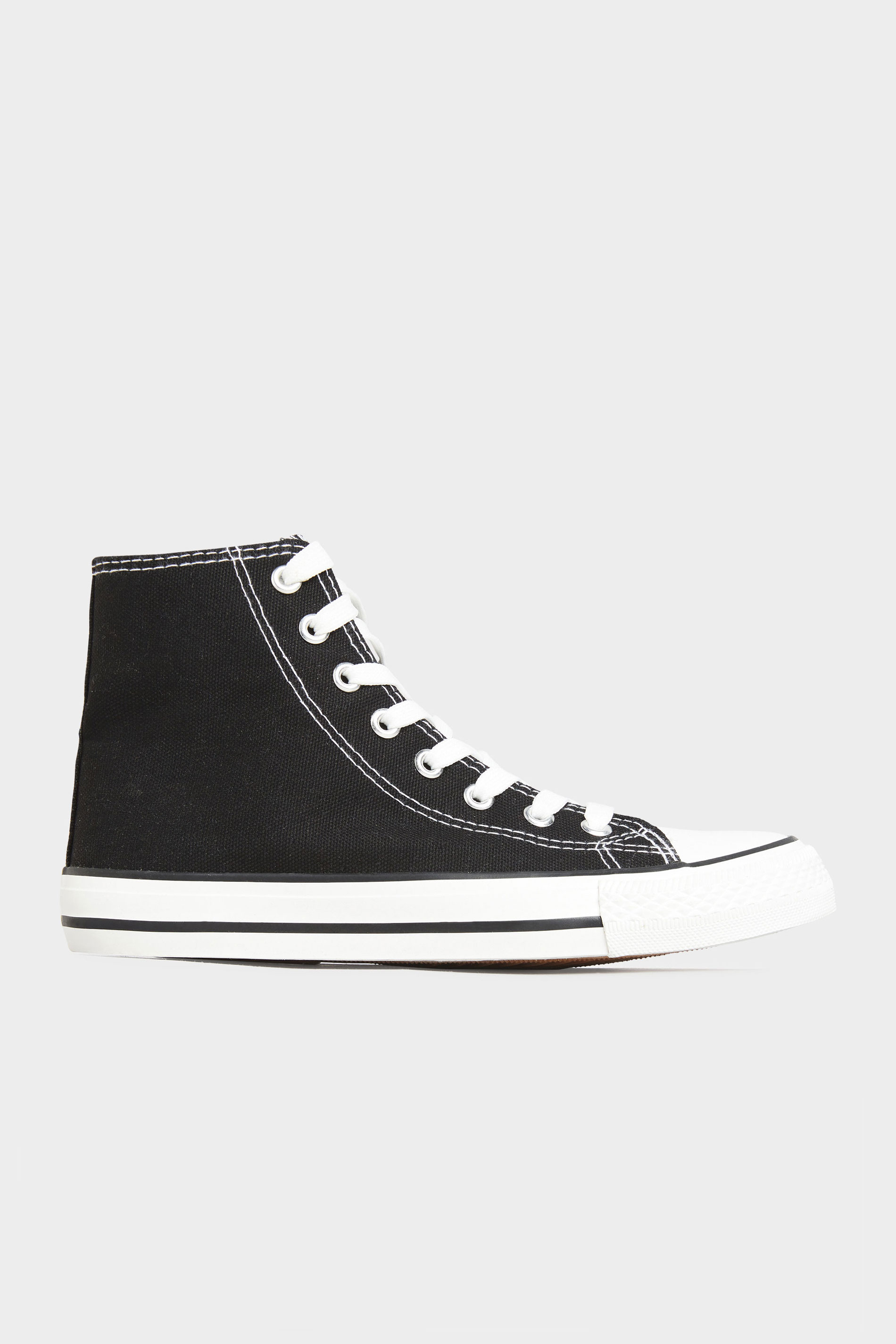 Black Canvas High Top Trainers In Wide Fit | Yours Clothing