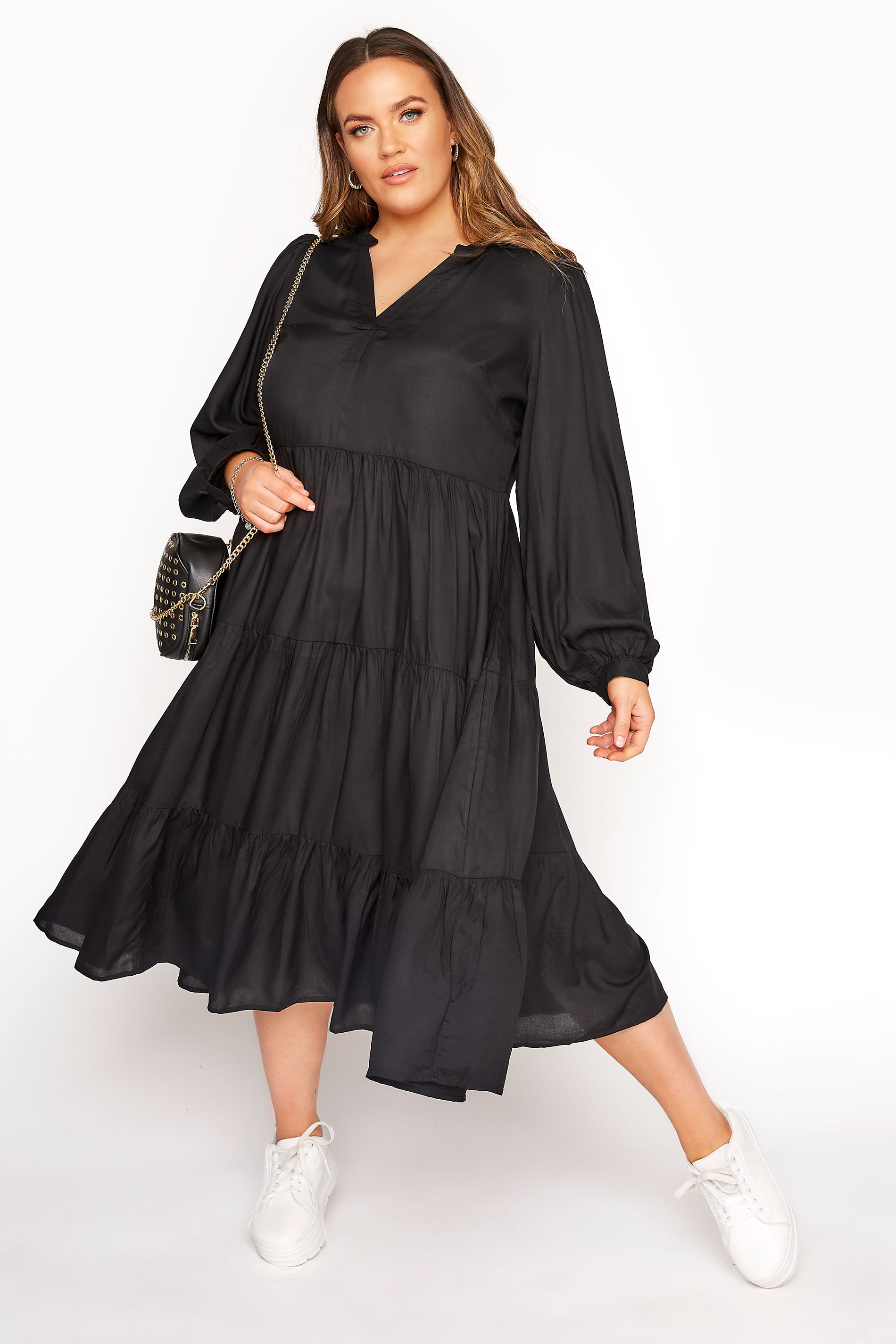 LIMITED COLLECTION Black Tiered Smock Midi Dress | Yours Clothing