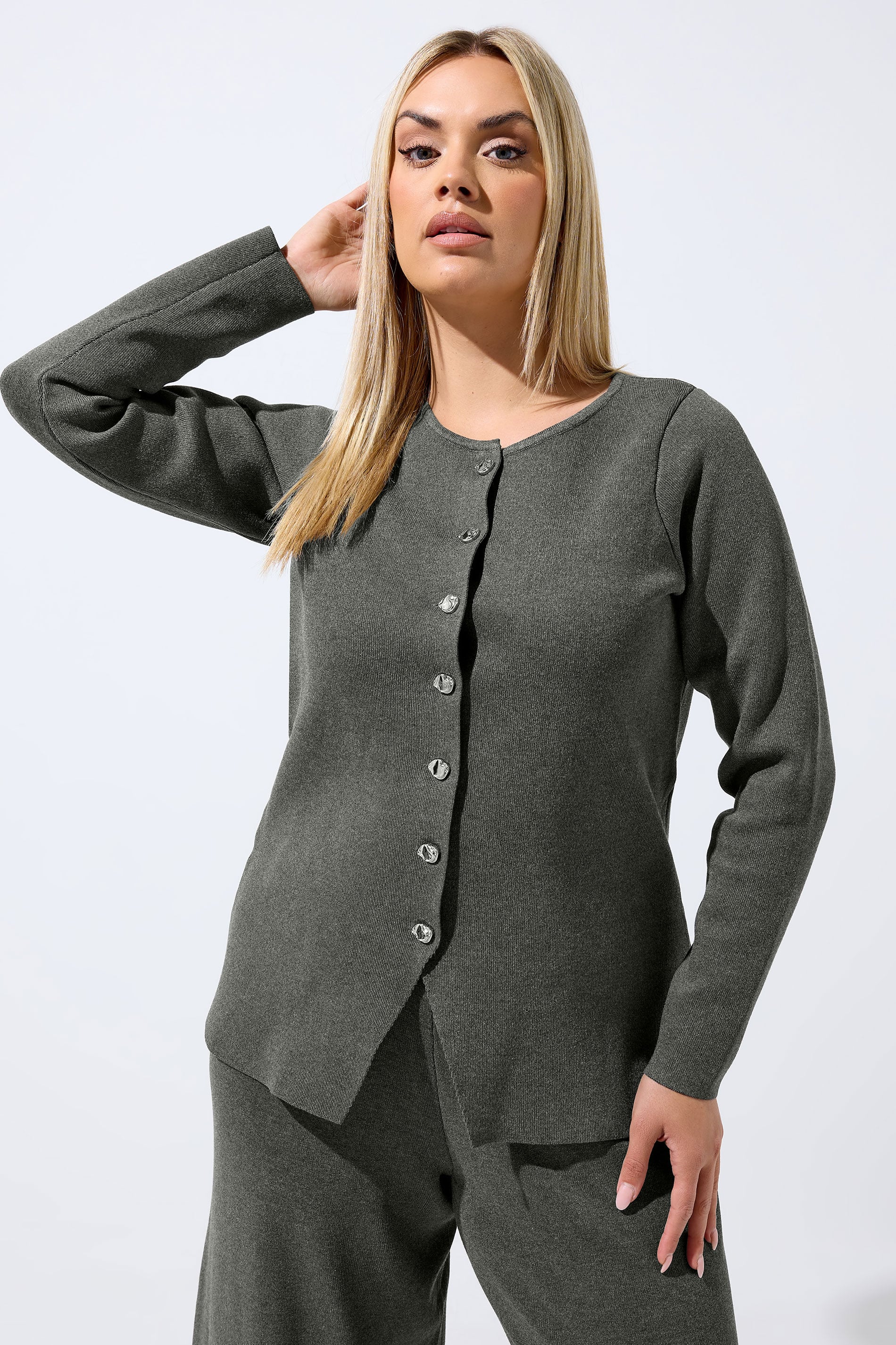 LIMITED COLLECTION Plus Size Grey Long Sleeve Knitted Top | Yours Clothing 3