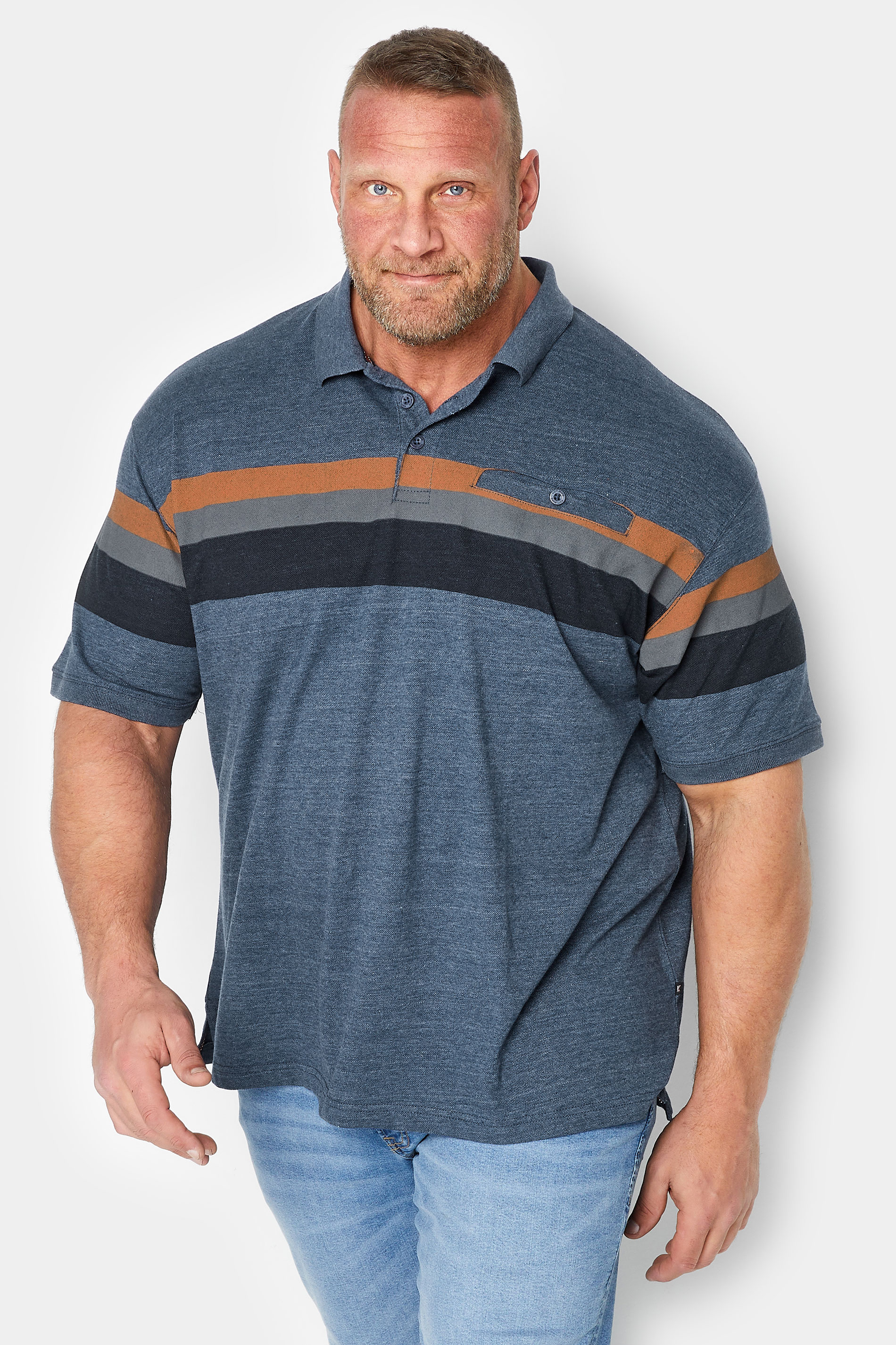 KAM Big & Tall Blue Stripe Polo Shirt | BadRhino 1