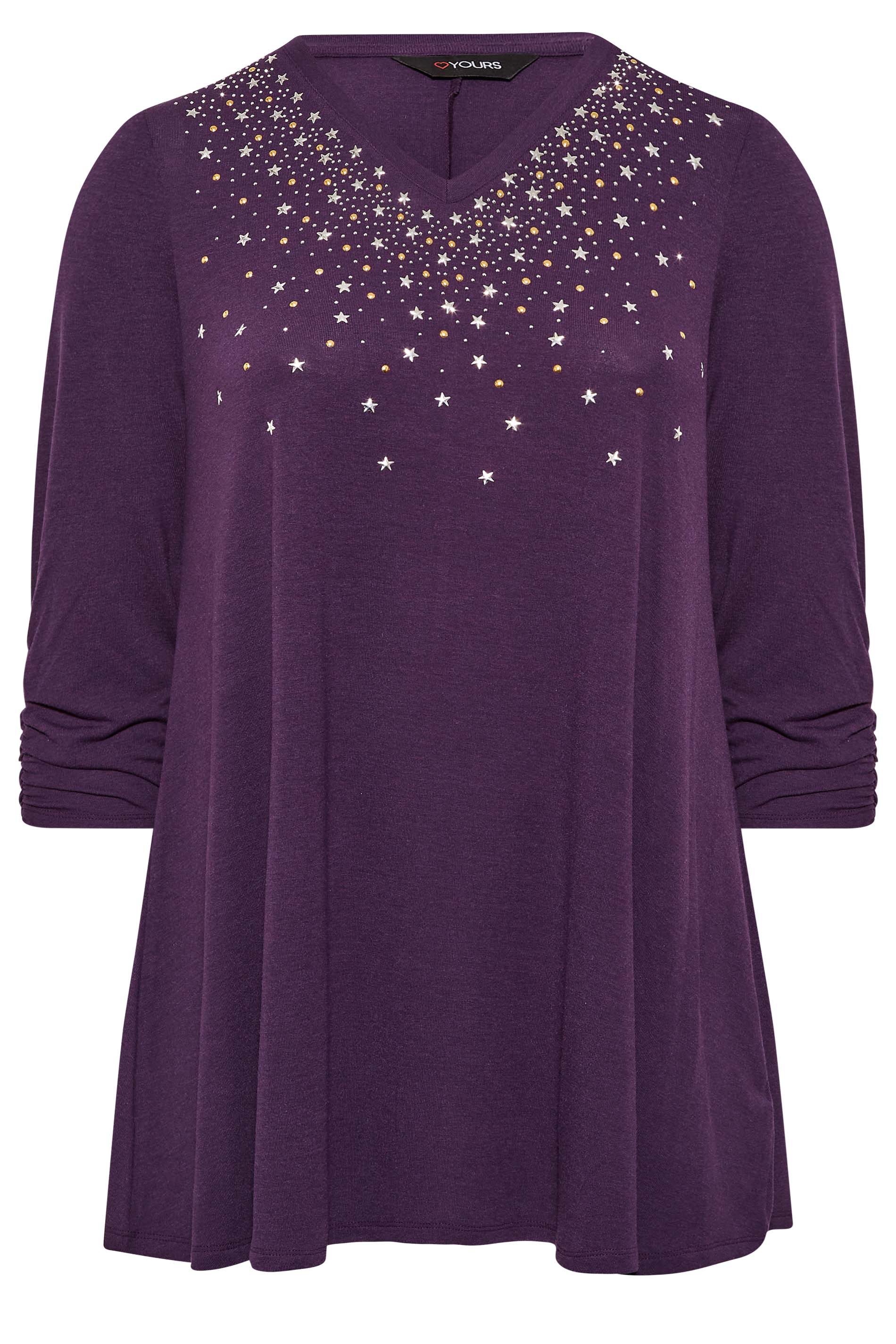 Plus Size Purple Star Stud Embellished Swing Top | Yours Clothing