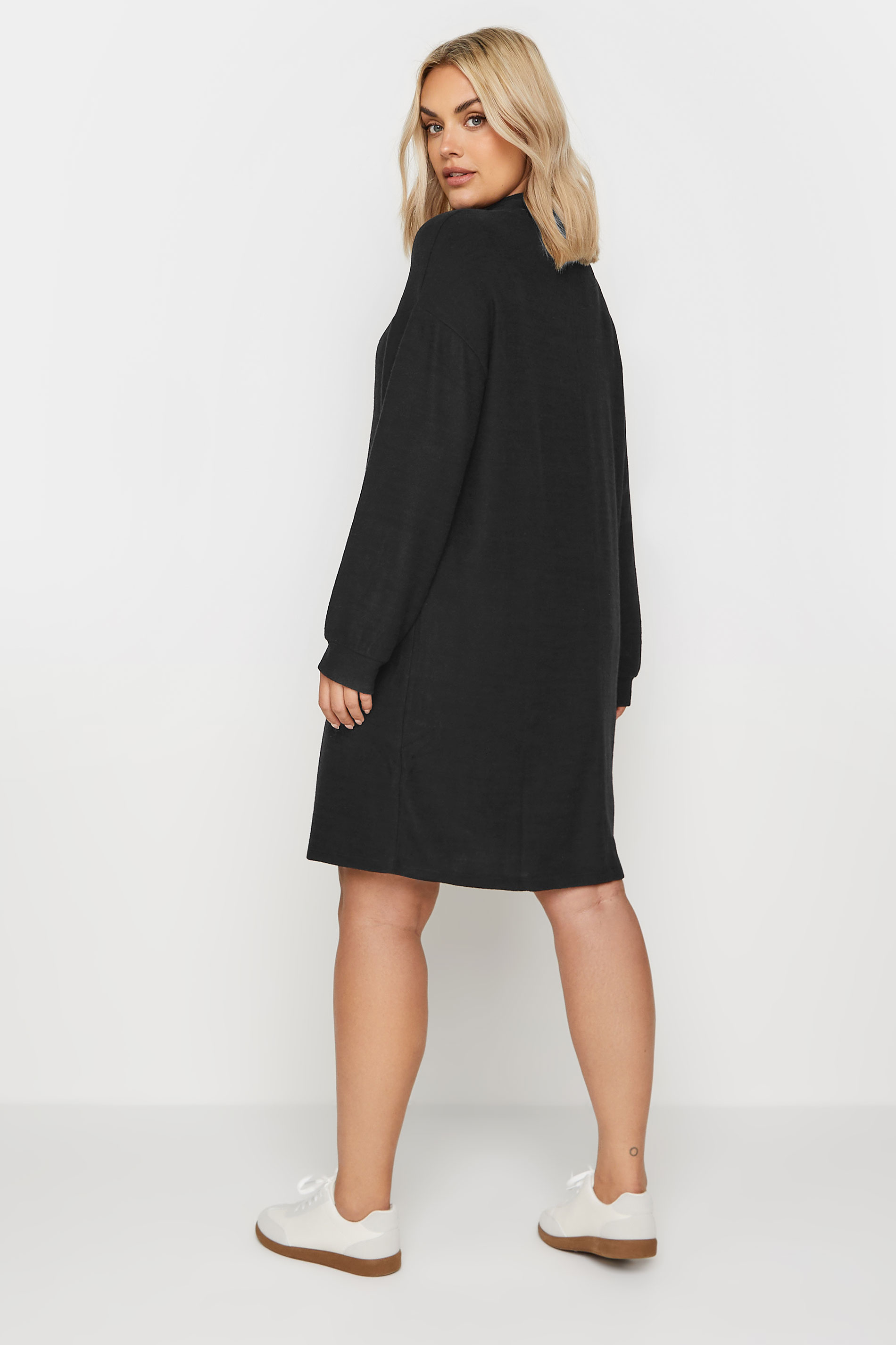YOURS Plus Size Black Soft Touch Zip Neck Jumper Dress | Yours Clothing 3