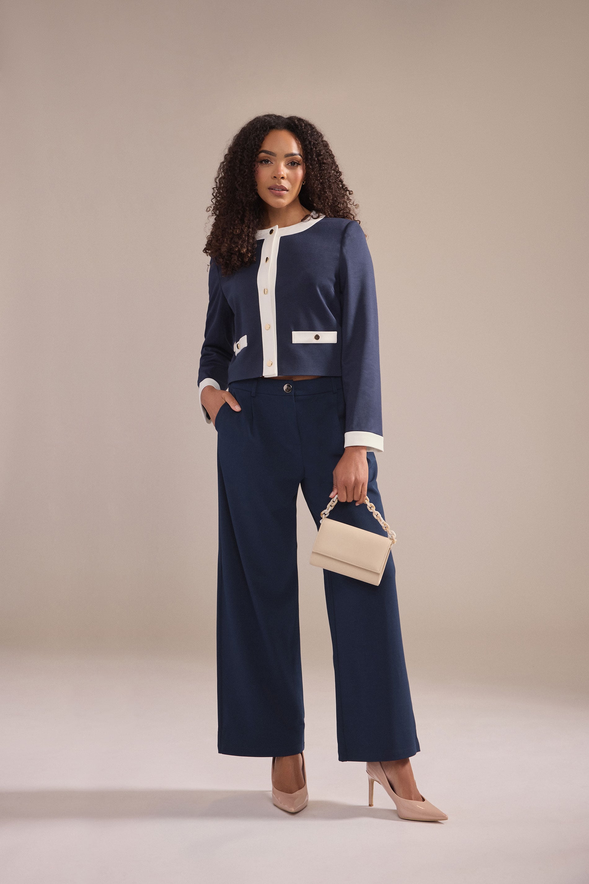 M&Co Navy Blue Colourblock Boucle Jacket | M&Co 3