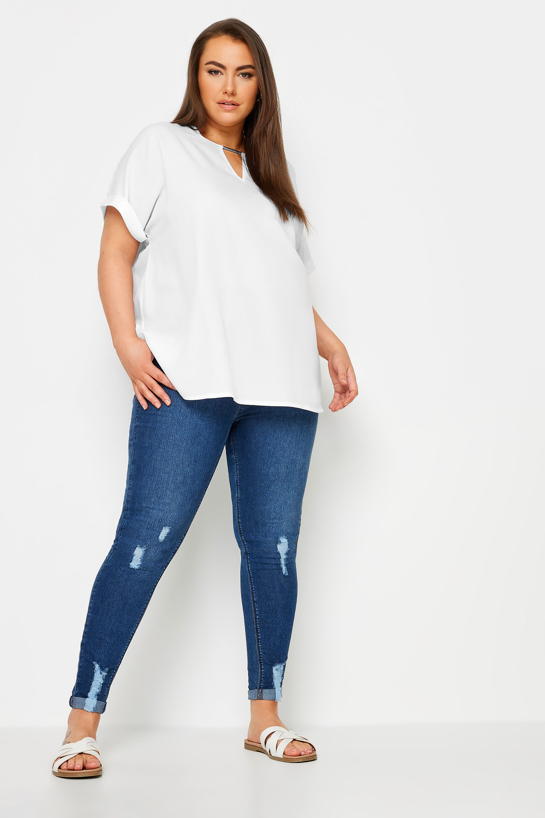 YOURS Plus Size White Notch Neck Blouse | Yours Clothing 2