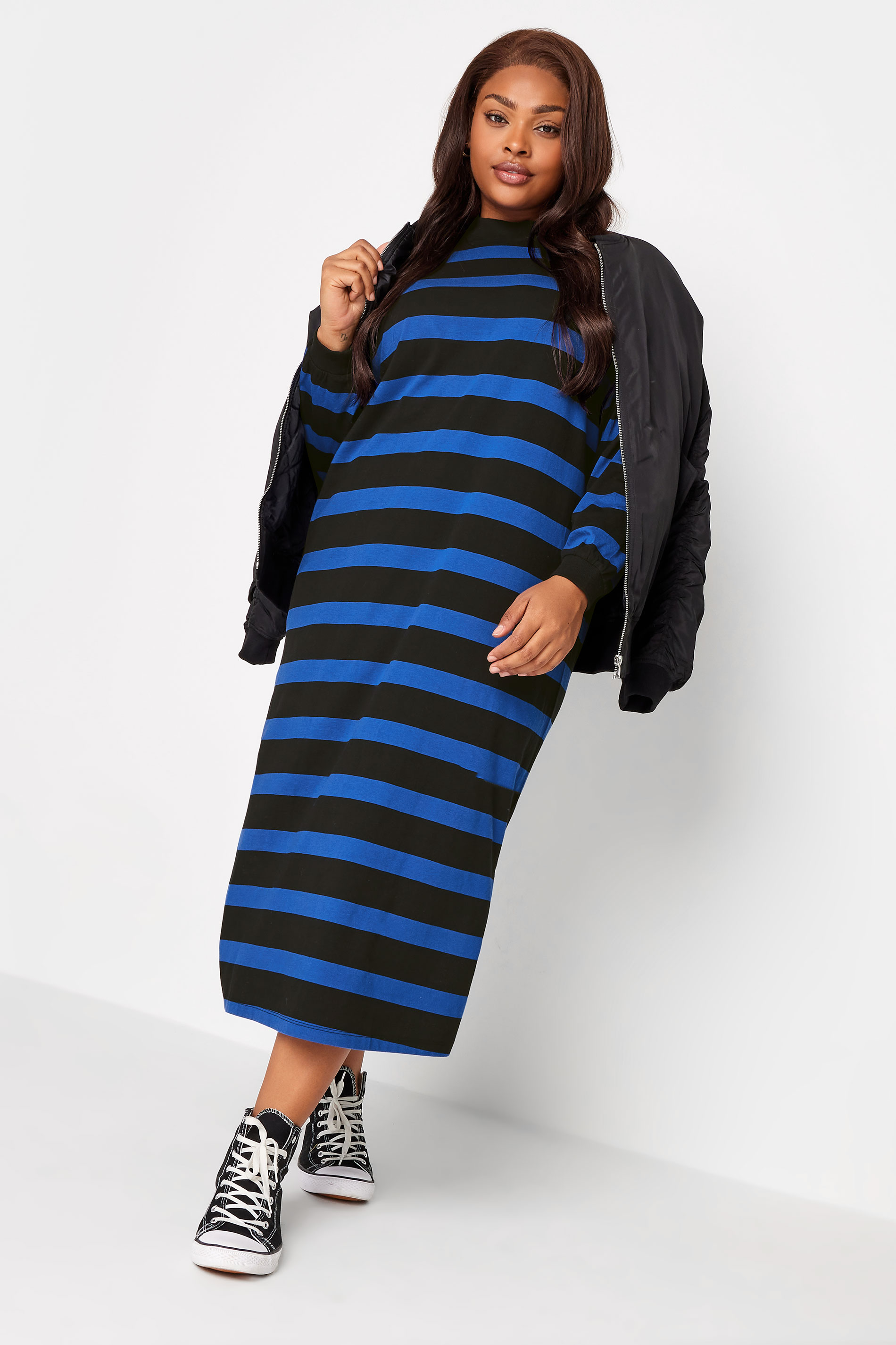 YOURS Plus Size Blue Stripe Print Oversized T-Shirt Dress | Yours Clothing 3