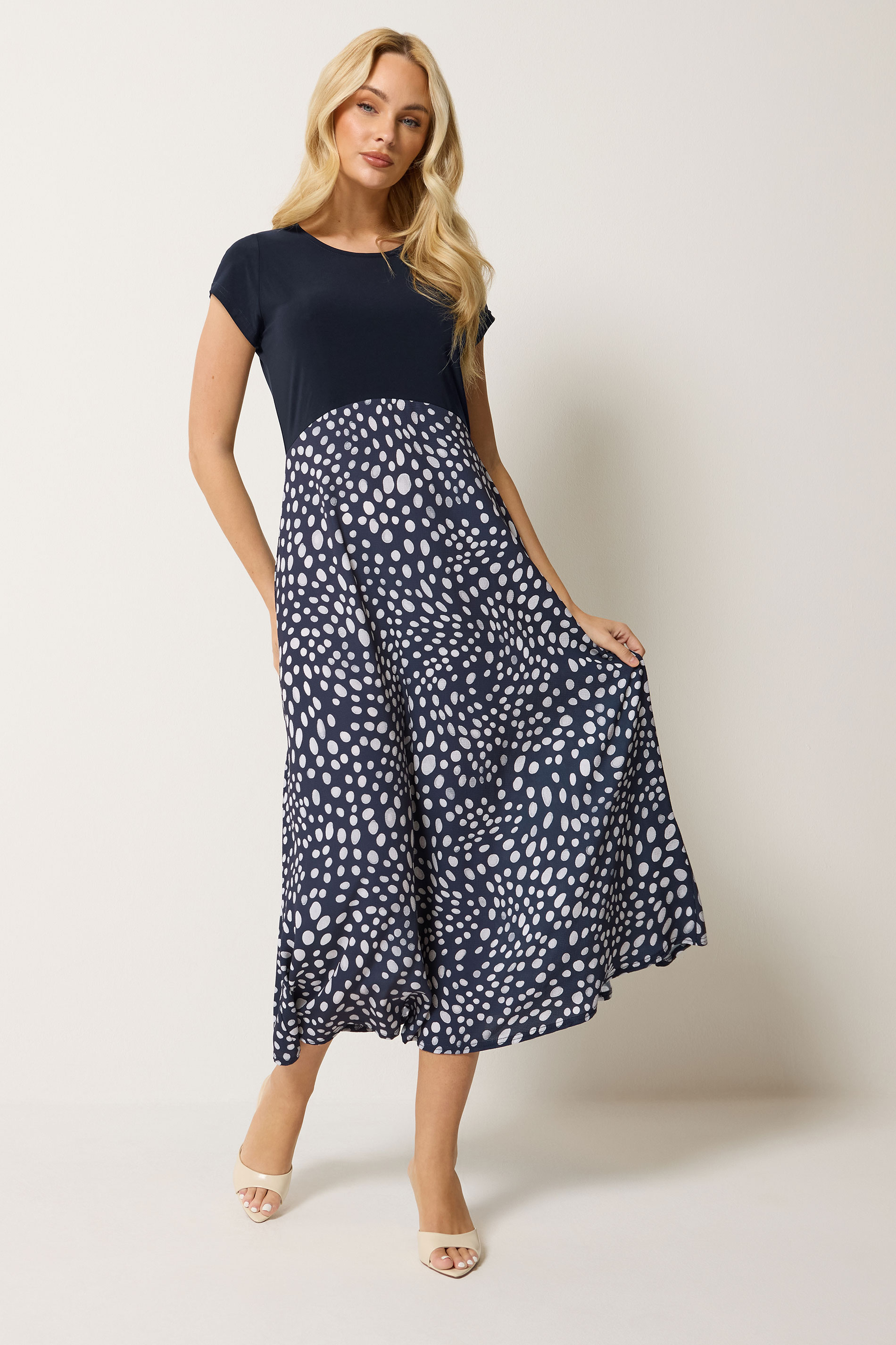 M&Co Navy Blue Spot Print 2 In 1 Midi Dress | M&Co 4