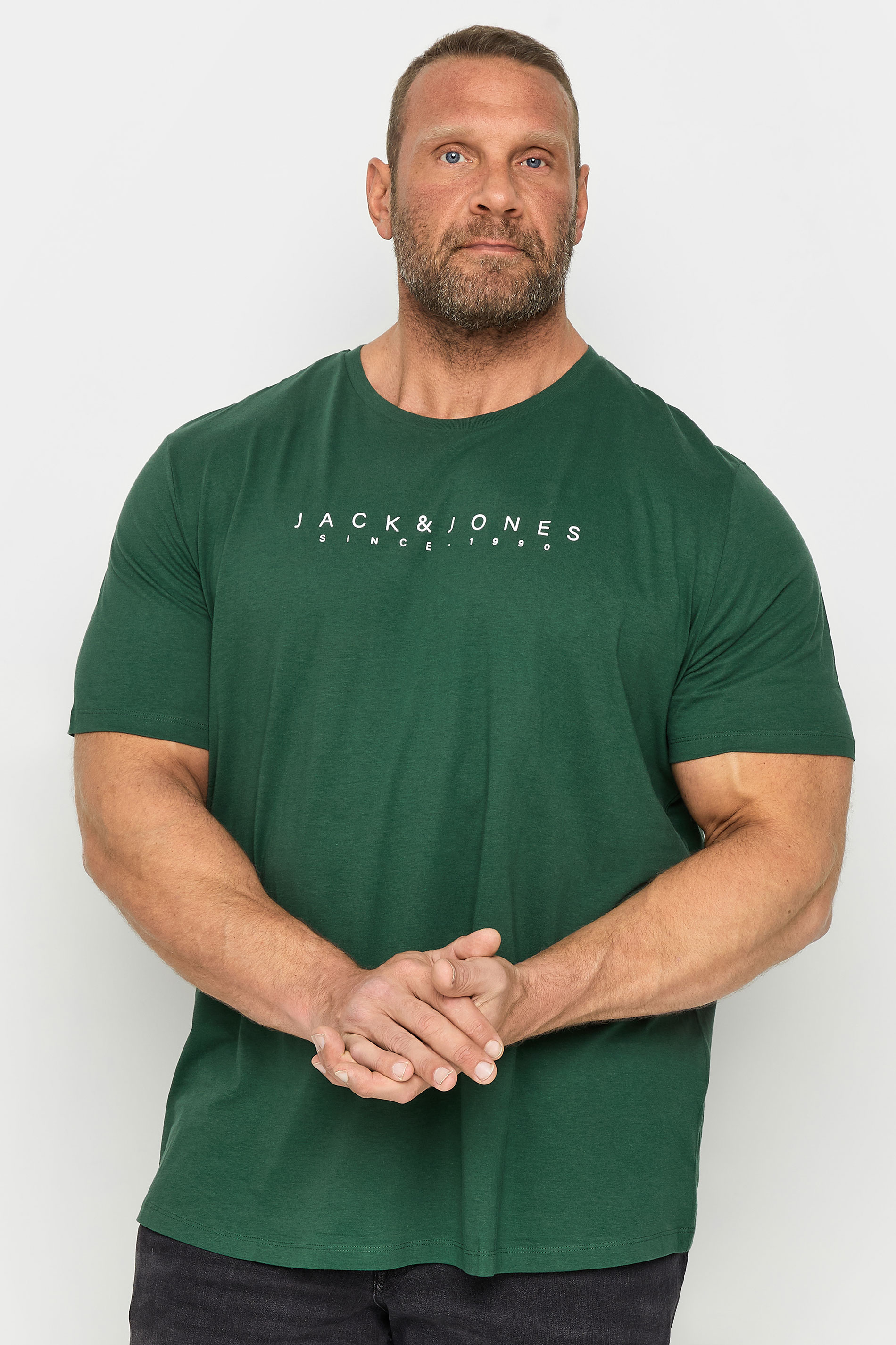 JACK & JONES Big & Tall Green '1990' Short Sleeve T-Shirt | BadRhino 1