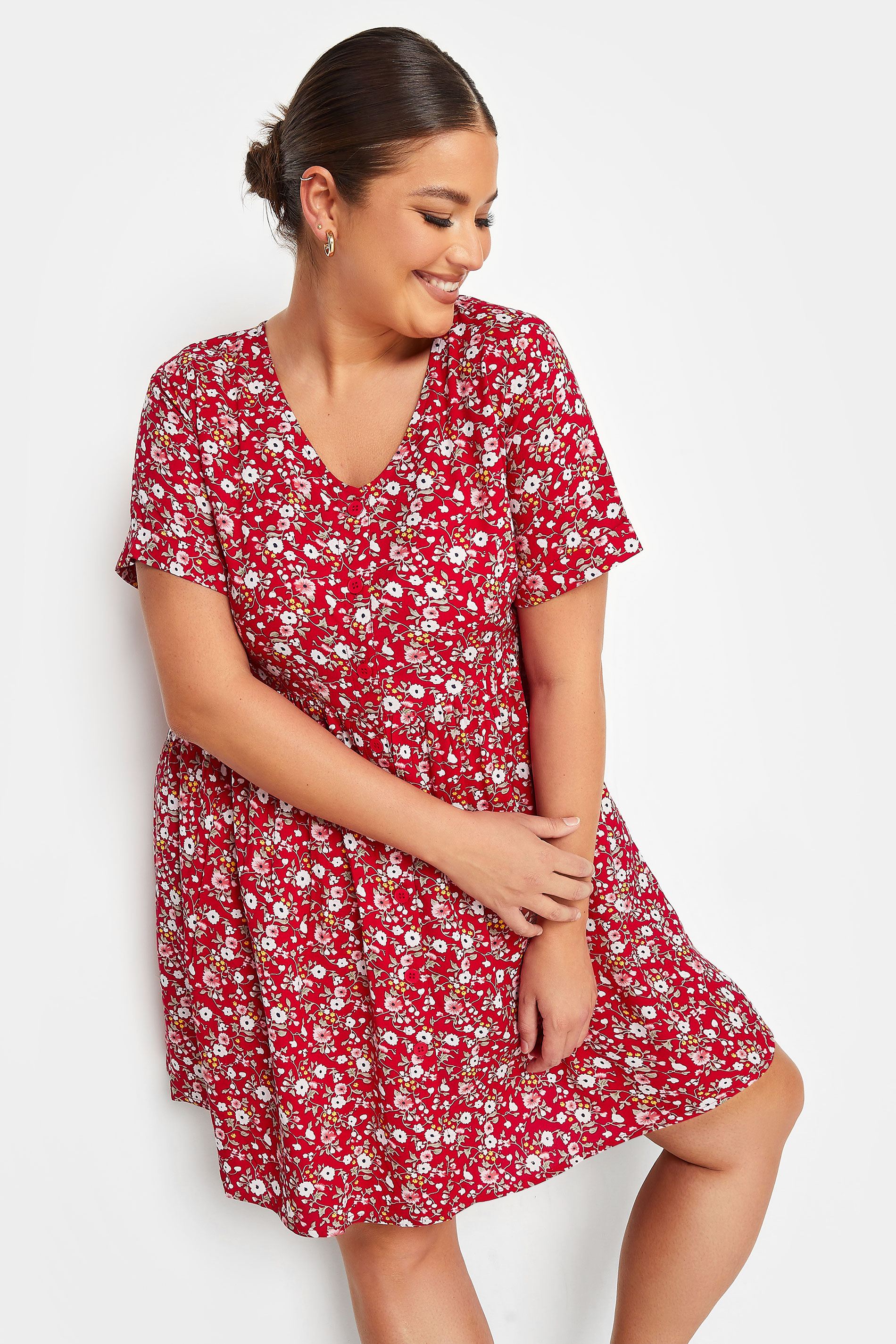 YOURS Plus Size Red Floral Print Button Through Dress | Yours Clothing 1