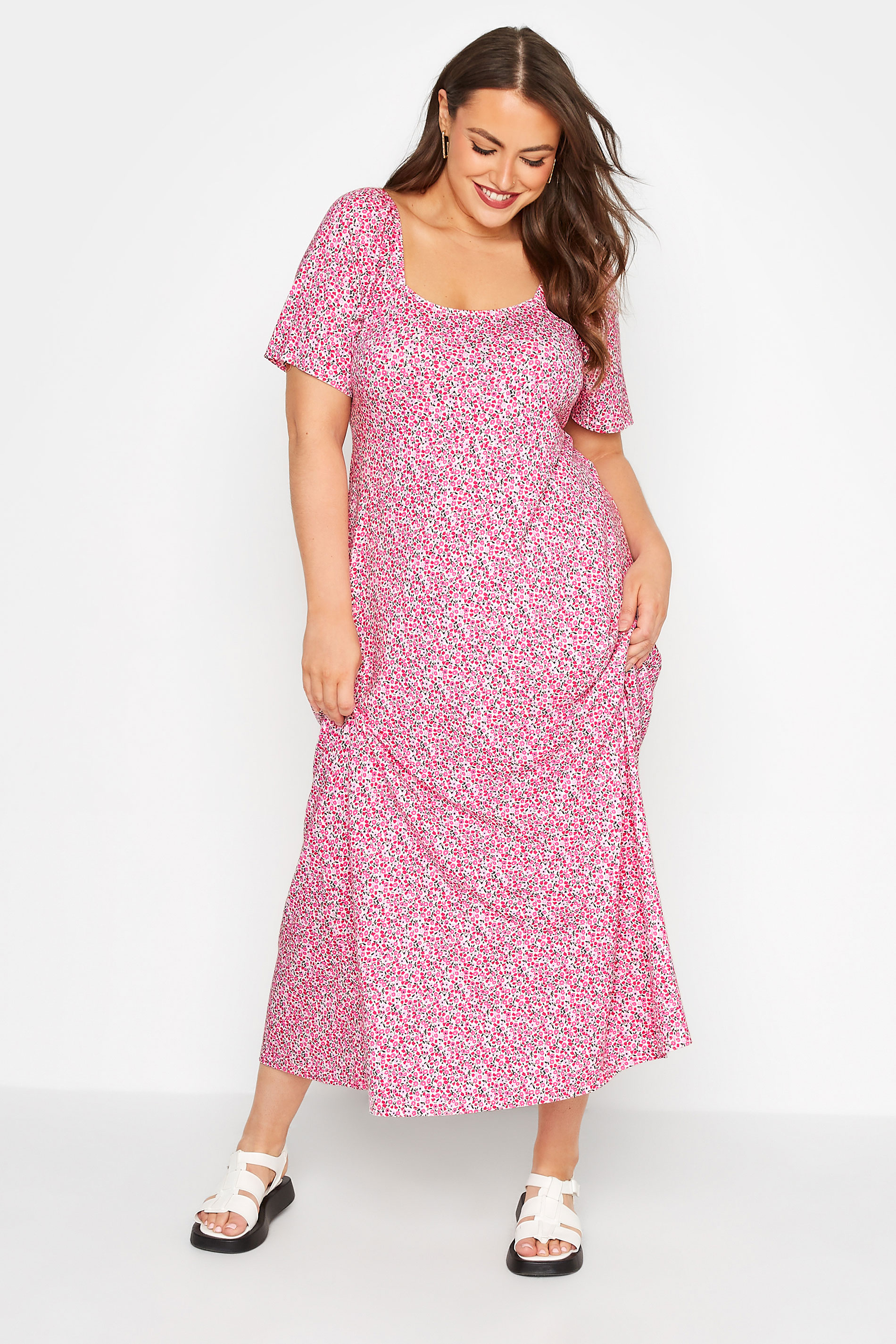 LIMITED COLLECTION Curve Pink Ditsy Print Maxi Dress 1